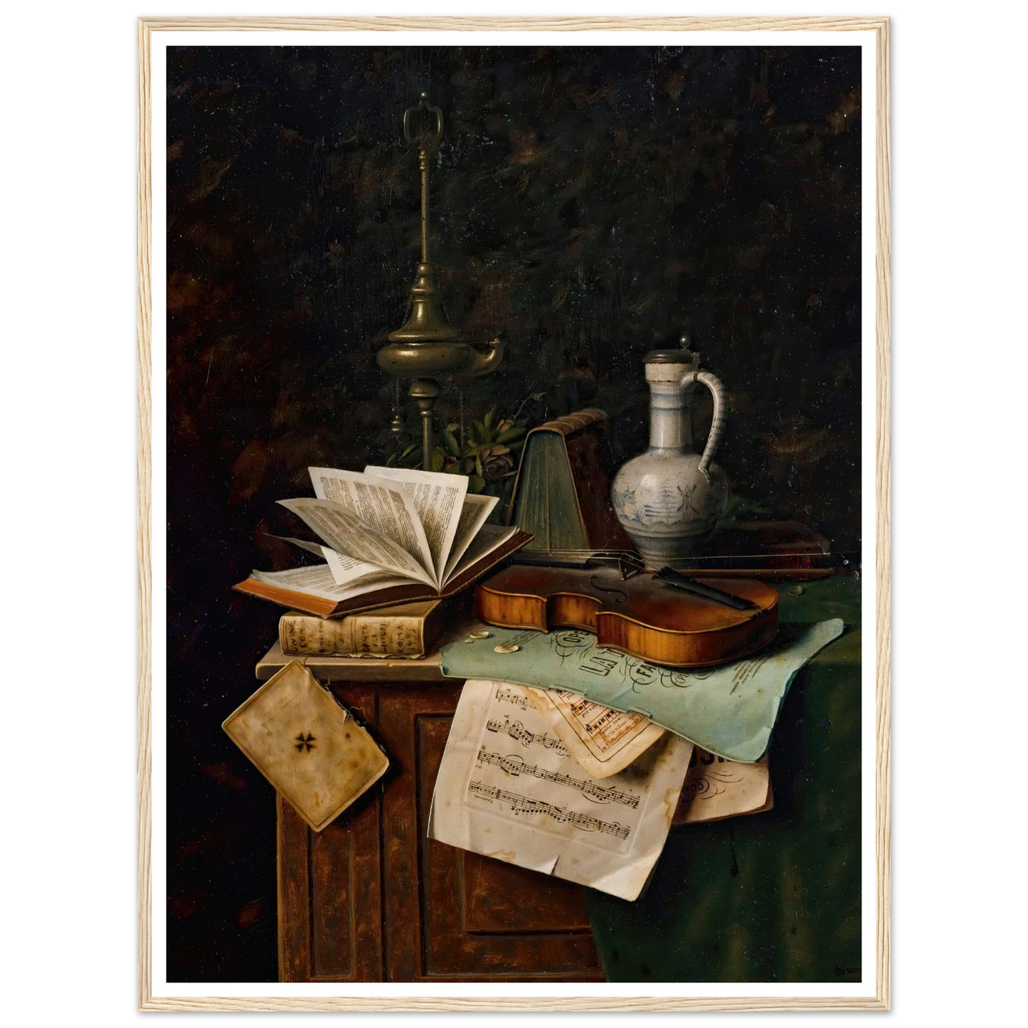 Still Life With Violin (1885) Art Print | William Michael Harnett - Framed Poster - 30x40 cm / 12x16″ - Black frame