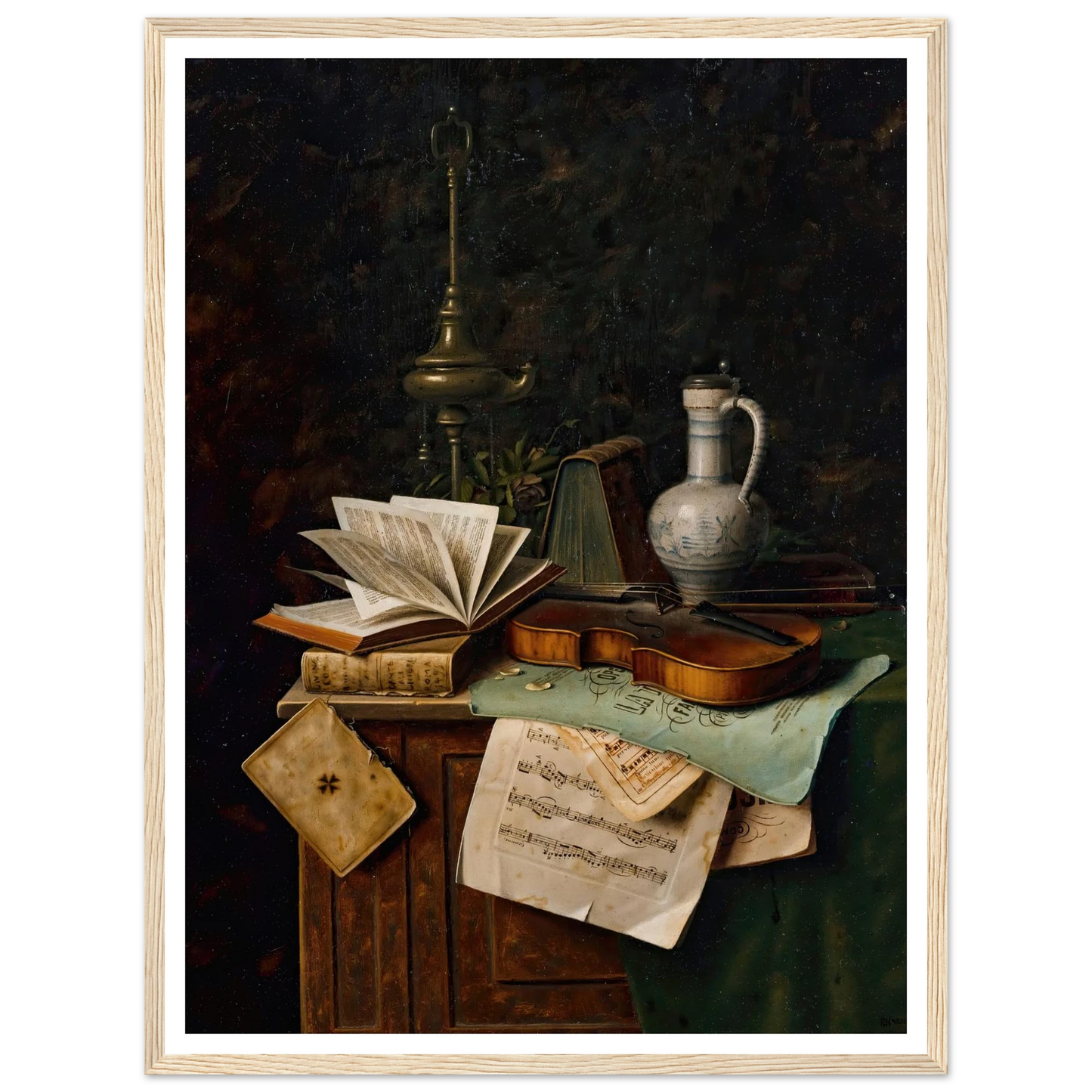 Still Life With Violin (1885) Art Print | William Michael Harnett - Framed Poster - 30x40 cm / 12x16″ - Black frame