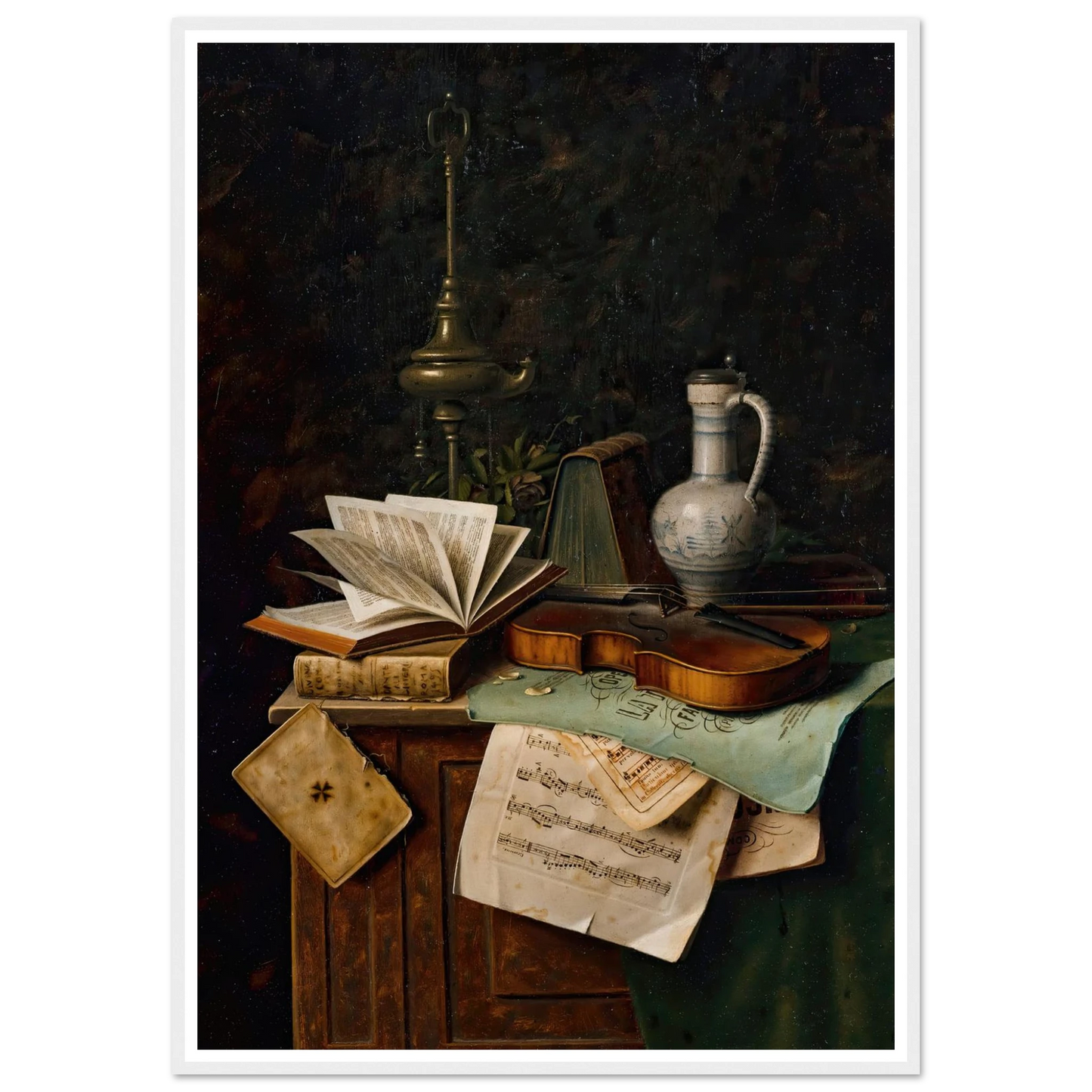 Still Life With Violin (1885) Art Print | William Michael Harnett - Framed Poster - 30x40 cm / 12x16″ - Black frame