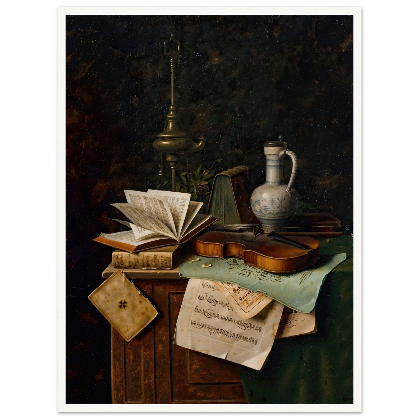 Still Life With Violin (1885) Art Print | William Michael Harnett - Framed Poster - 30x40 cm / 12x16″ - Black frame