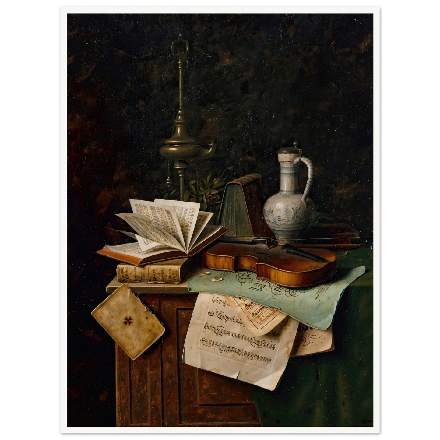 Still Life With Violin (1885) Art Print | William Michael Harnett - Framed Poster - 30x40 cm / 12x16″ - Black frame