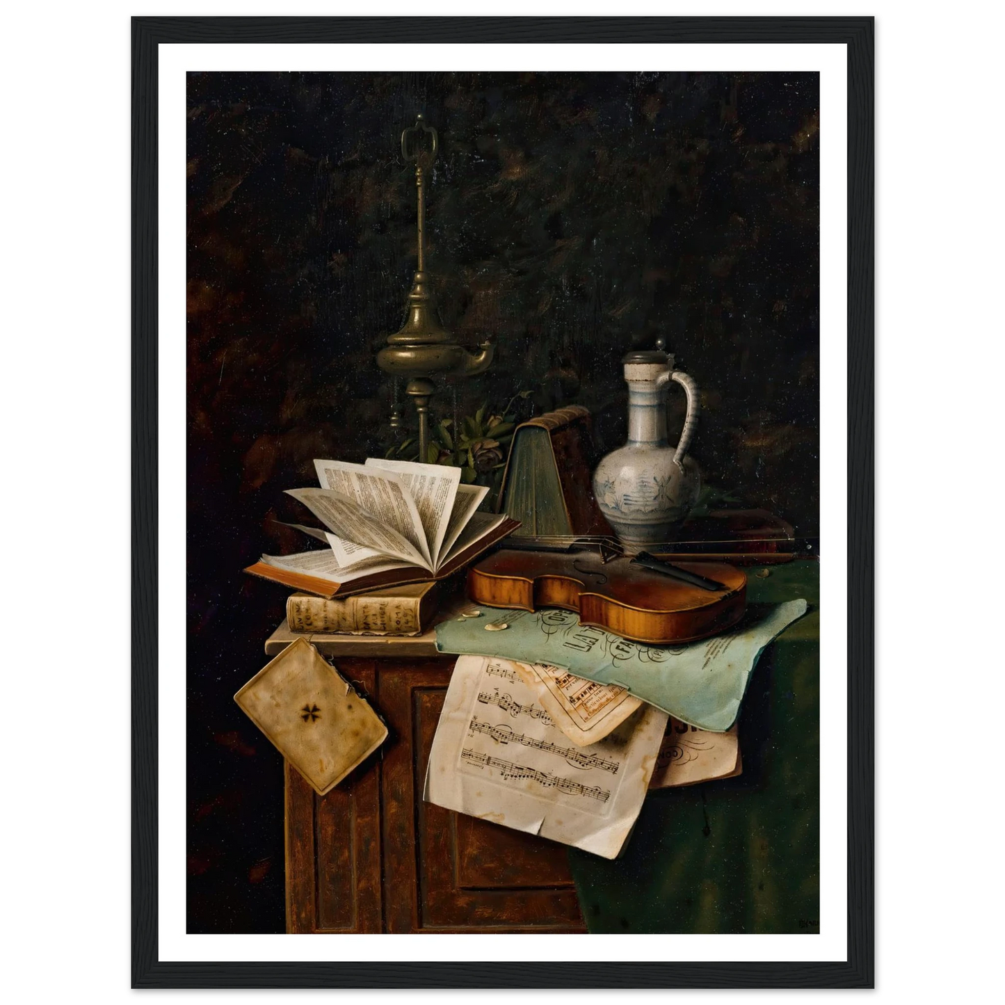 Still Life With Violin (1885) Art Print | William Michael Harnett - Framed Poster - 30x40 cm / 12x16″ - Black frame