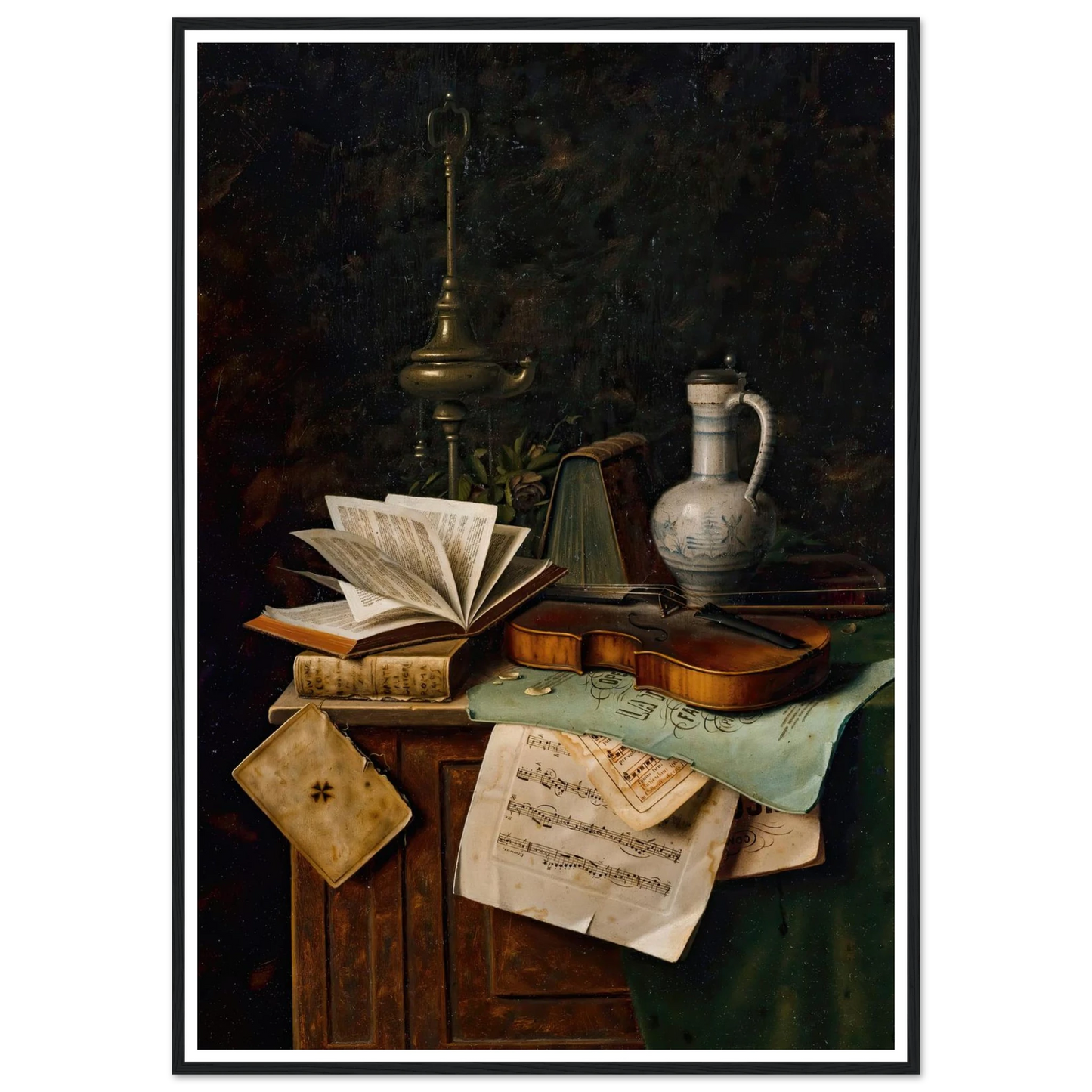 Still Life With Violin (1885) Art Print | William Michael Harnett - Framed Poster - 30x40 cm / 12x16″ - Black frame