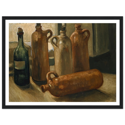 Stillleben mit fünf Flaschen (1884) Art Print | Vincent van Gogh - Framed Poster - 30x40 cm / 12x16″ - Black frame