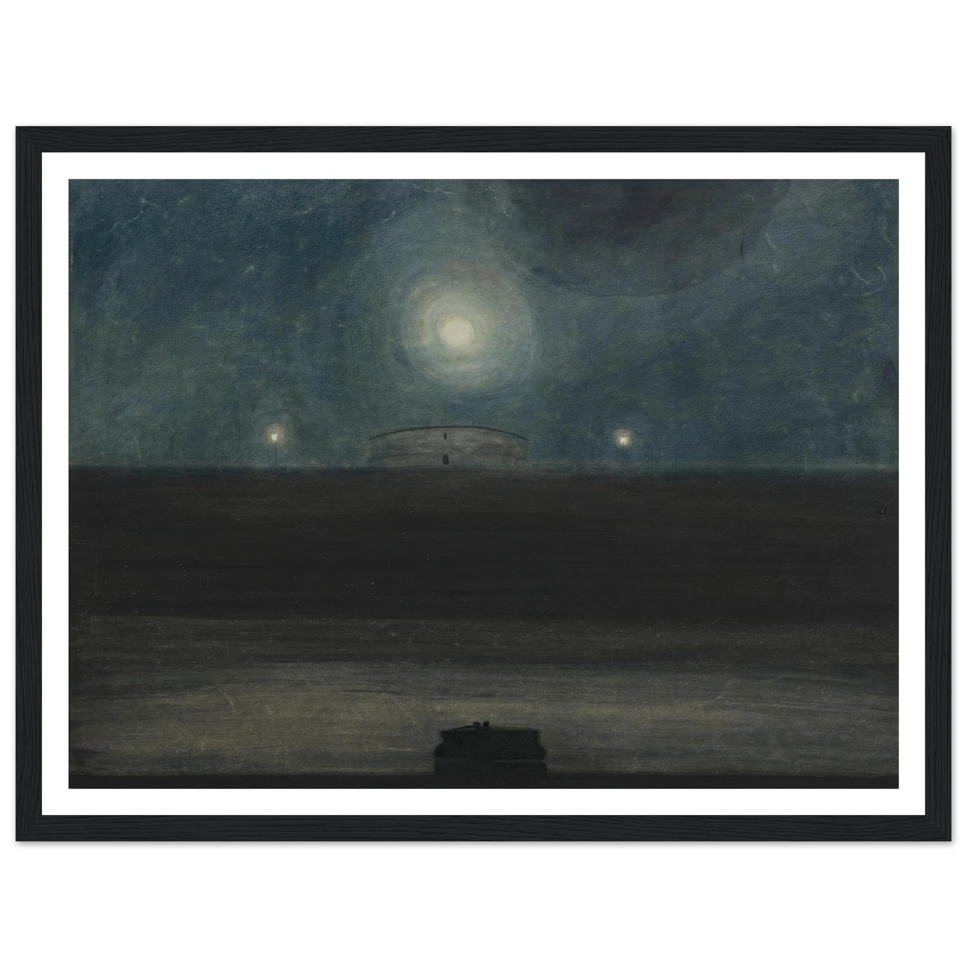 Strand met maan (1908) Art Print | Leon Spilliaert - Framed Poster - 30x40 cm / 12x16″ - Black frame