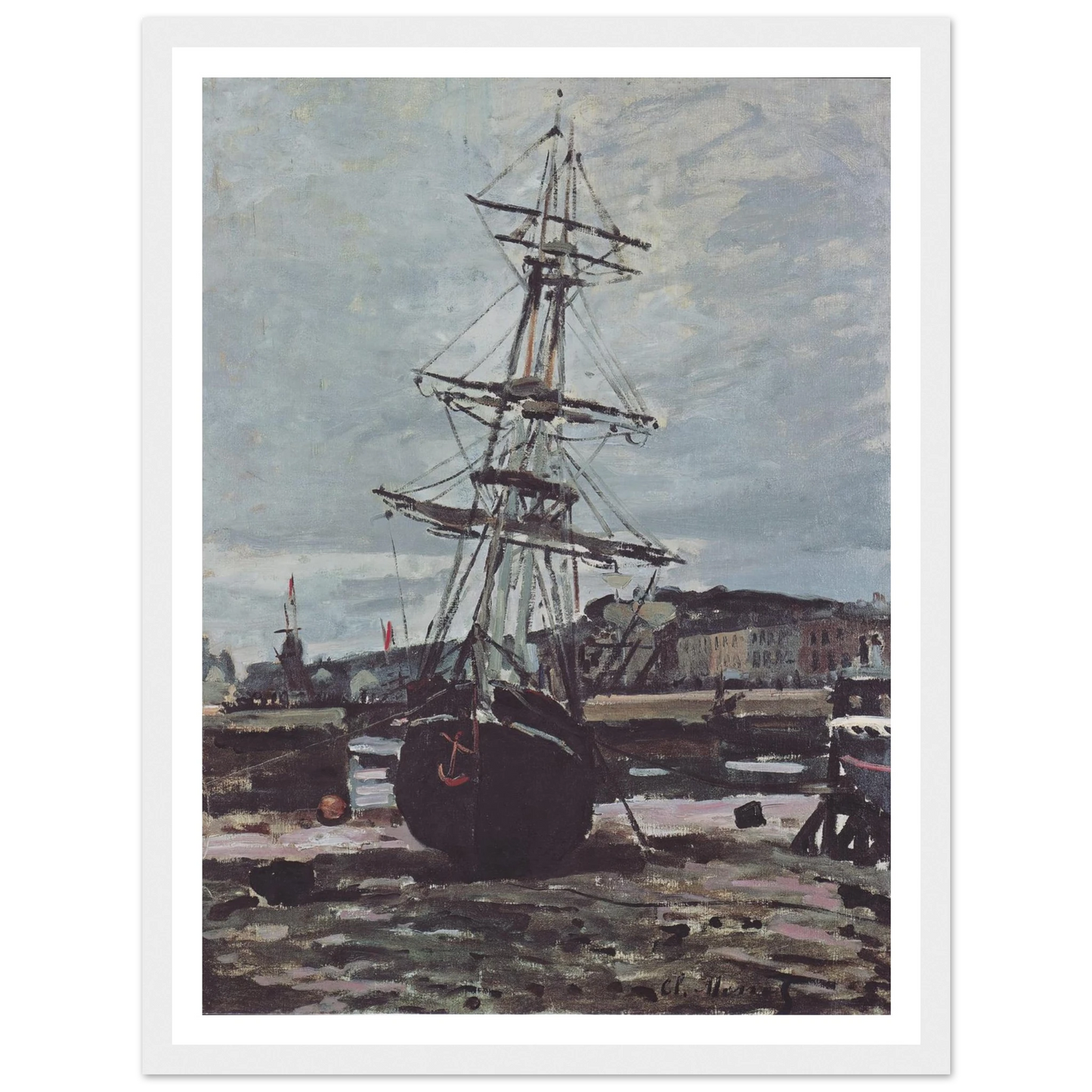 Stranded boat in Fécamp (1868) Art Print | Claude Monet - Framed Poster - 30x40 cm / 12x16″ - Black frame