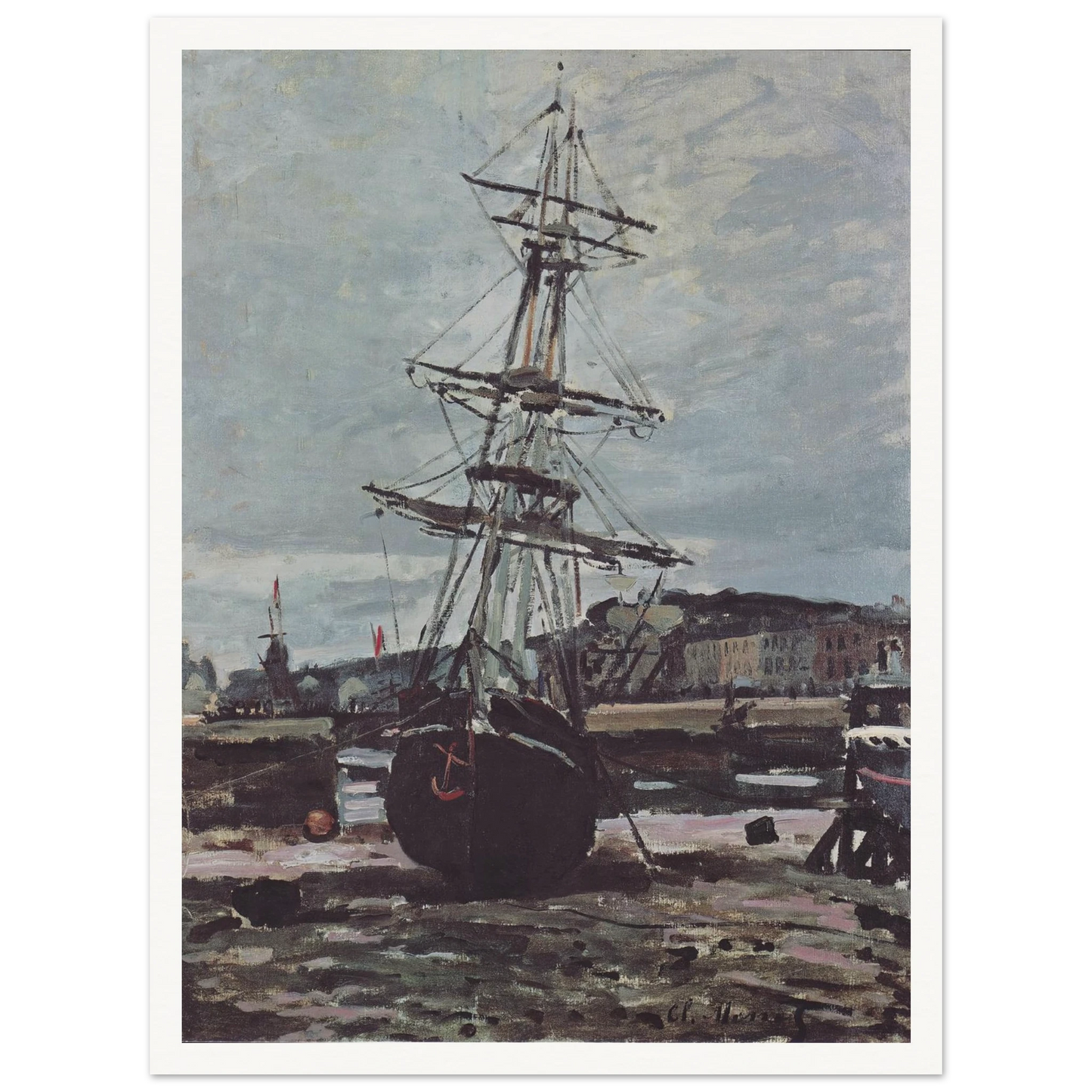 Stranded boat in Fécamp (1868) Art Print | Claude Monet - Framed Poster - 30x40 cm / 12x16″ - Black frame