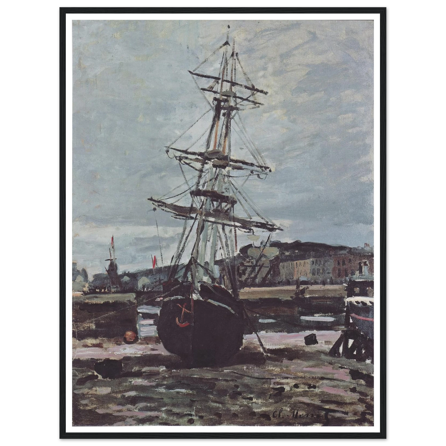 Stranded boat in Fécamp (1868) Art Print | Claude Monet - Framed Poster - 30x40 cm / 12x16″ - Black frame
