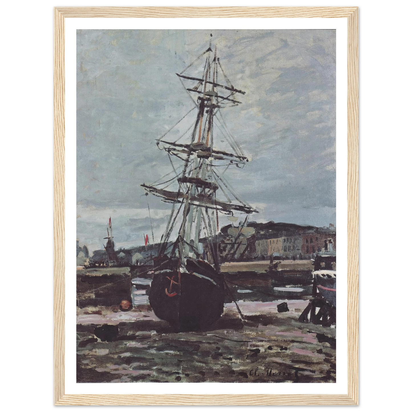 Stranded boat in Fécamp (1868) Art Print | Claude Monet - Framed Poster - 30x40 cm / 12x16″ - Black frame