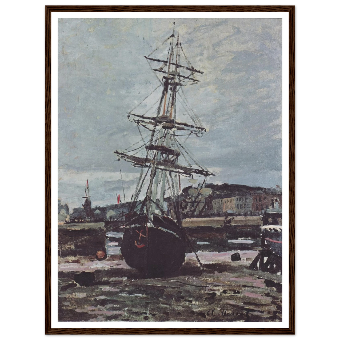 Stranded boat in Fécamp (1868) Art Print | Claude Monet - Framed Poster - 30x40 cm / 12x16″ - Black frame