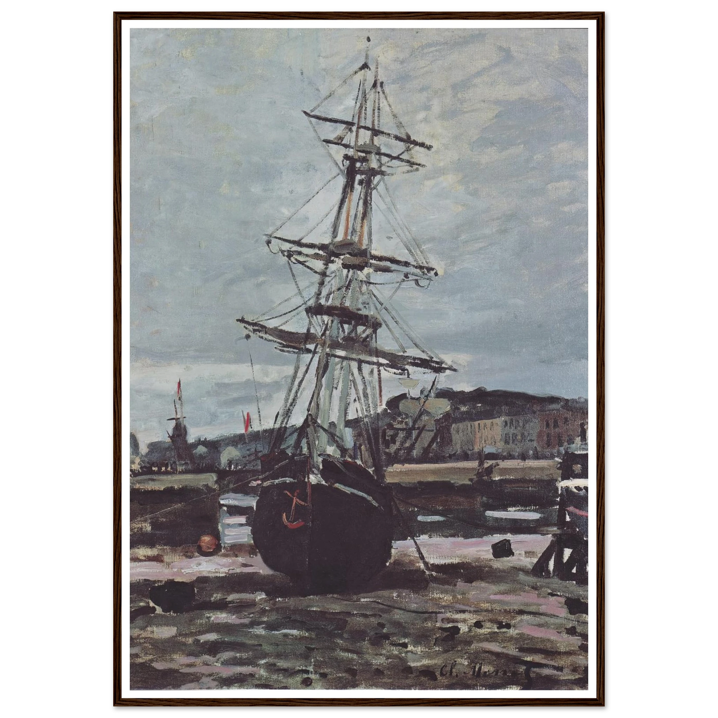 Stranded boat in Fécamp (1868) Art Print | Claude Monet - Framed Poster - 30x40 cm / 12x16″ - Black frame