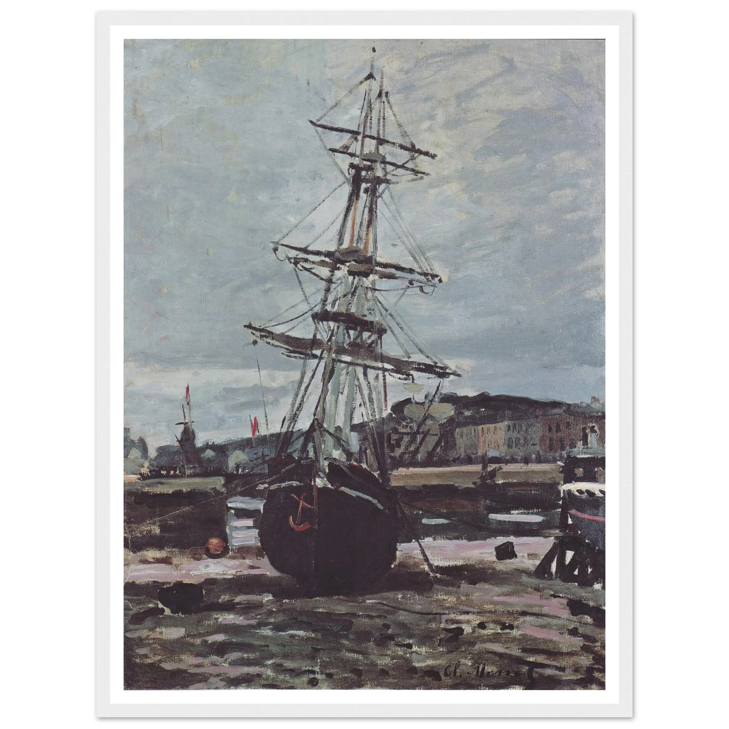 Stranded boat in Fécamp (1868) Art Print | Claude Monet - Framed Poster - 30x40 cm / 12x16″ - Black frame