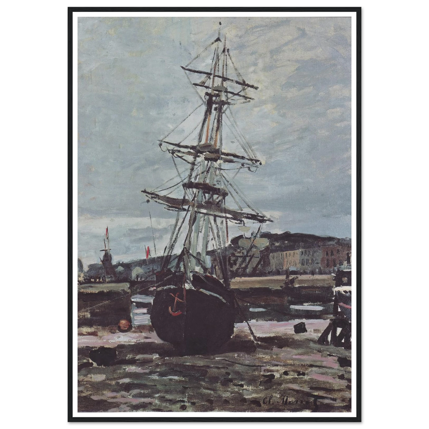 Stranded boat in Fécamp (1868) Art Print | Claude Monet - Framed Poster - 30x40 cm / 12x16″ - Black frame