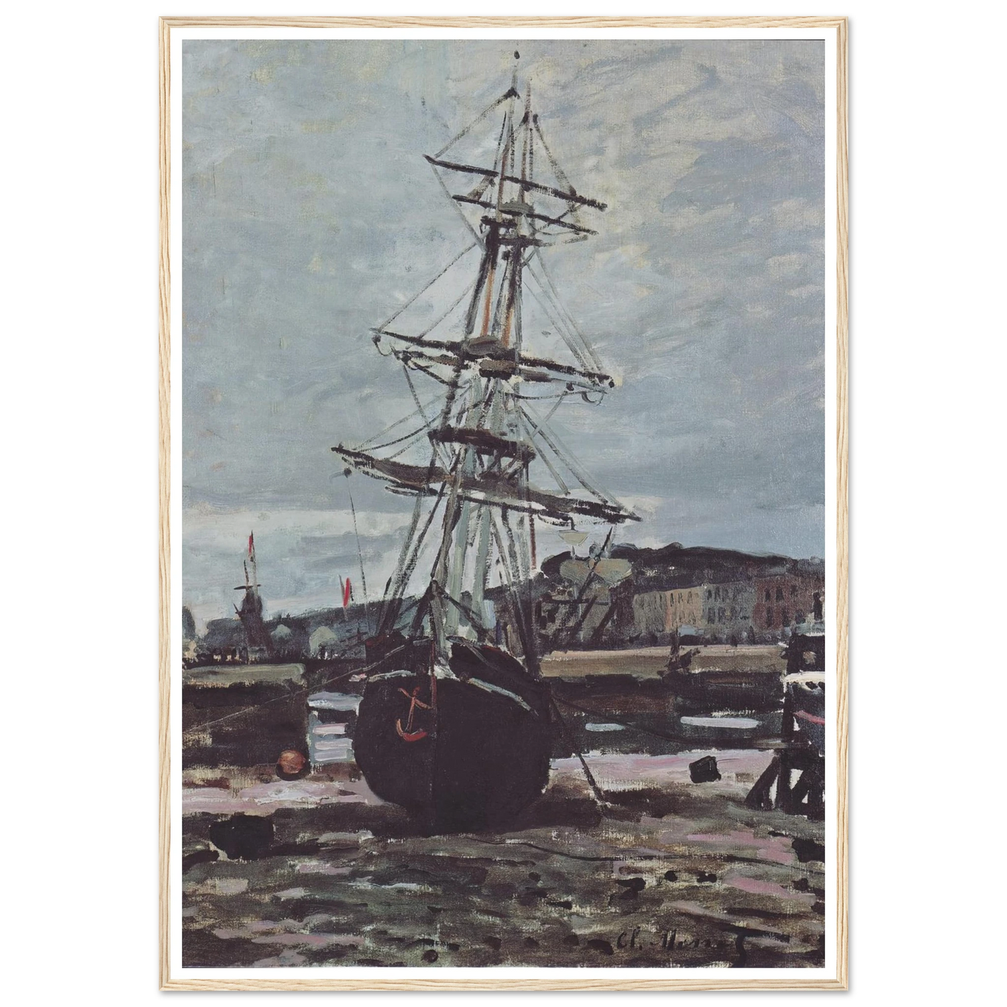 Stranded boat in Fécamp (1868) Art Print | Claude Monet - Framed Poster - 30x40 cm / 12x16″ - Black frame