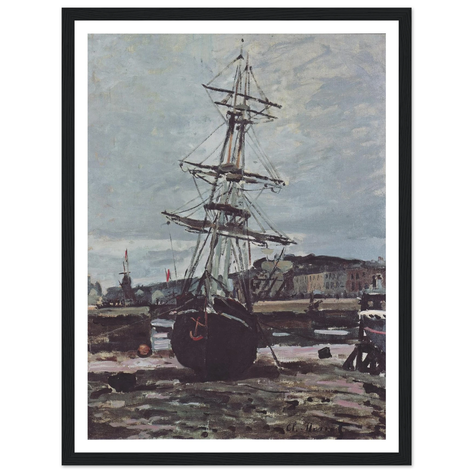 Stranded boat in Fécamp (1868) Art Print | Claude Monet - Framed Poster - 30x40 cm / 12x16″ - Black frame