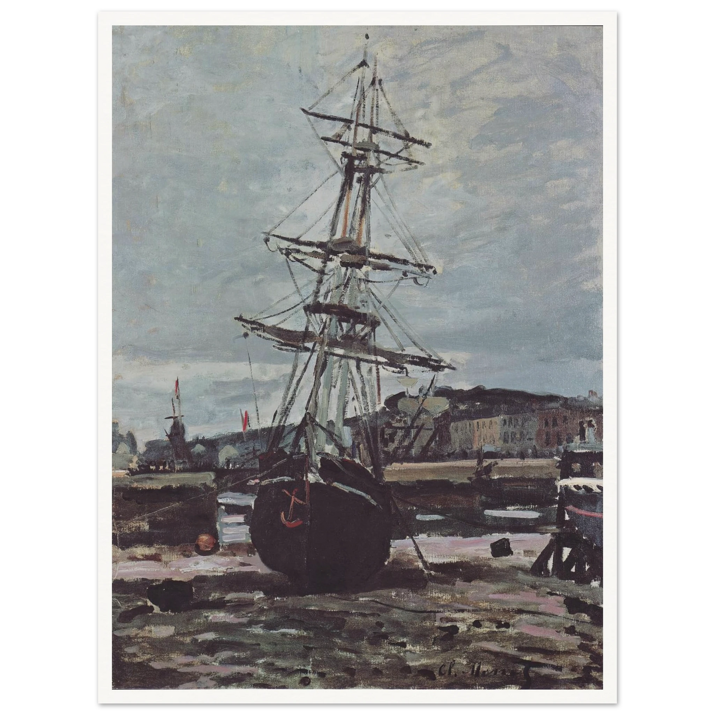 Stranded boat in Fécamp (1868) Art Print | Claude Monet - Framed Poster - 30x40 cm / 12x16″ - Black frame