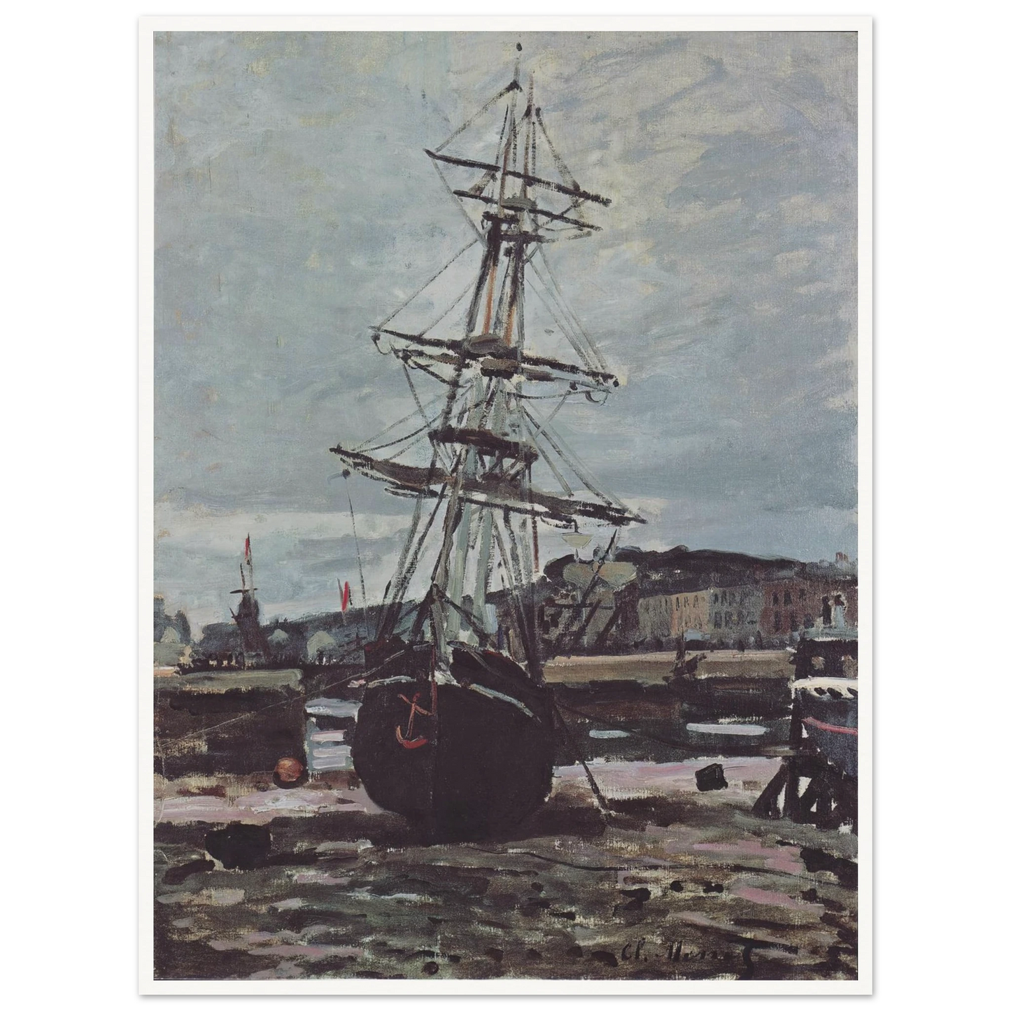 Stranded boat in Fécamp (1868) Art Print | Claude Monet - Framed Poster - 30x40 cm / 12x16″ - Black frame