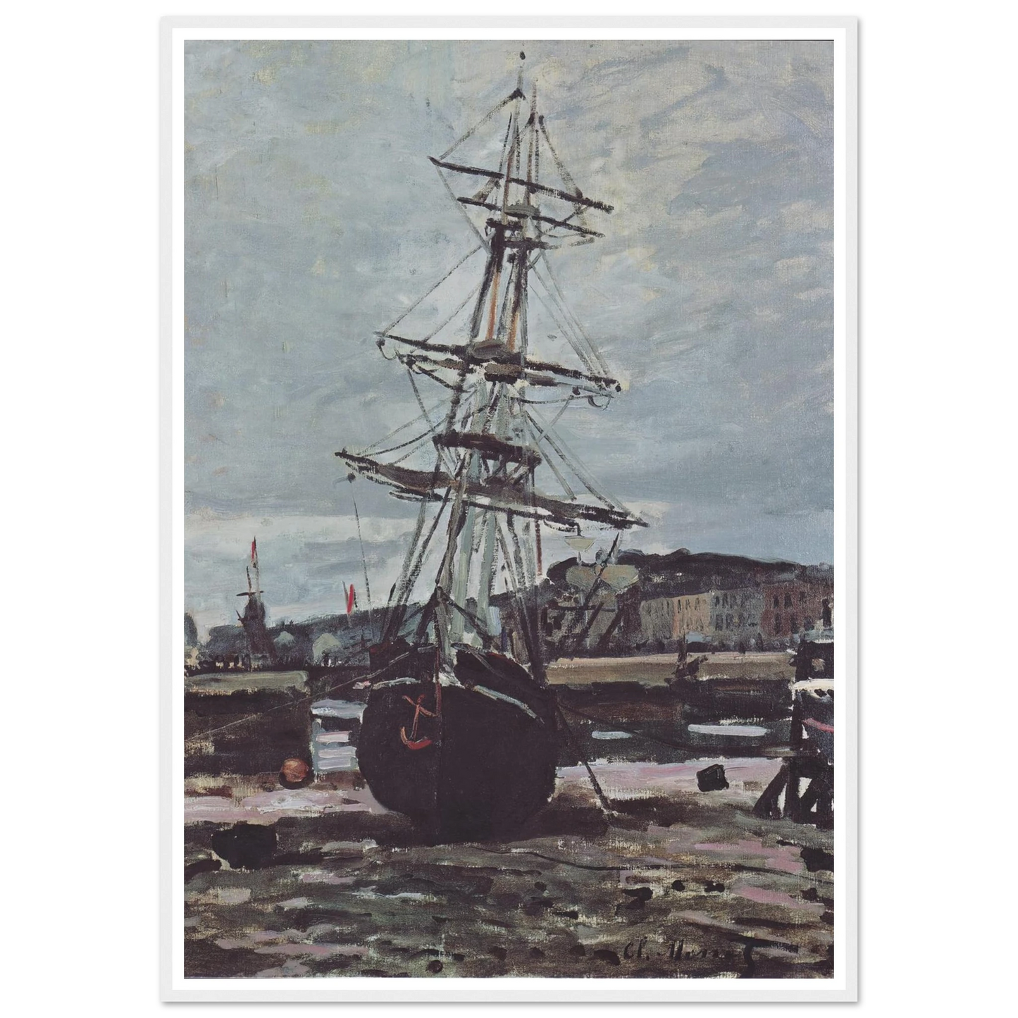 Stranded boat in Fécamp (1868) Art Print | Claude Monet - Framed Poster - 30x40 cm / 12x16″ - Black frame