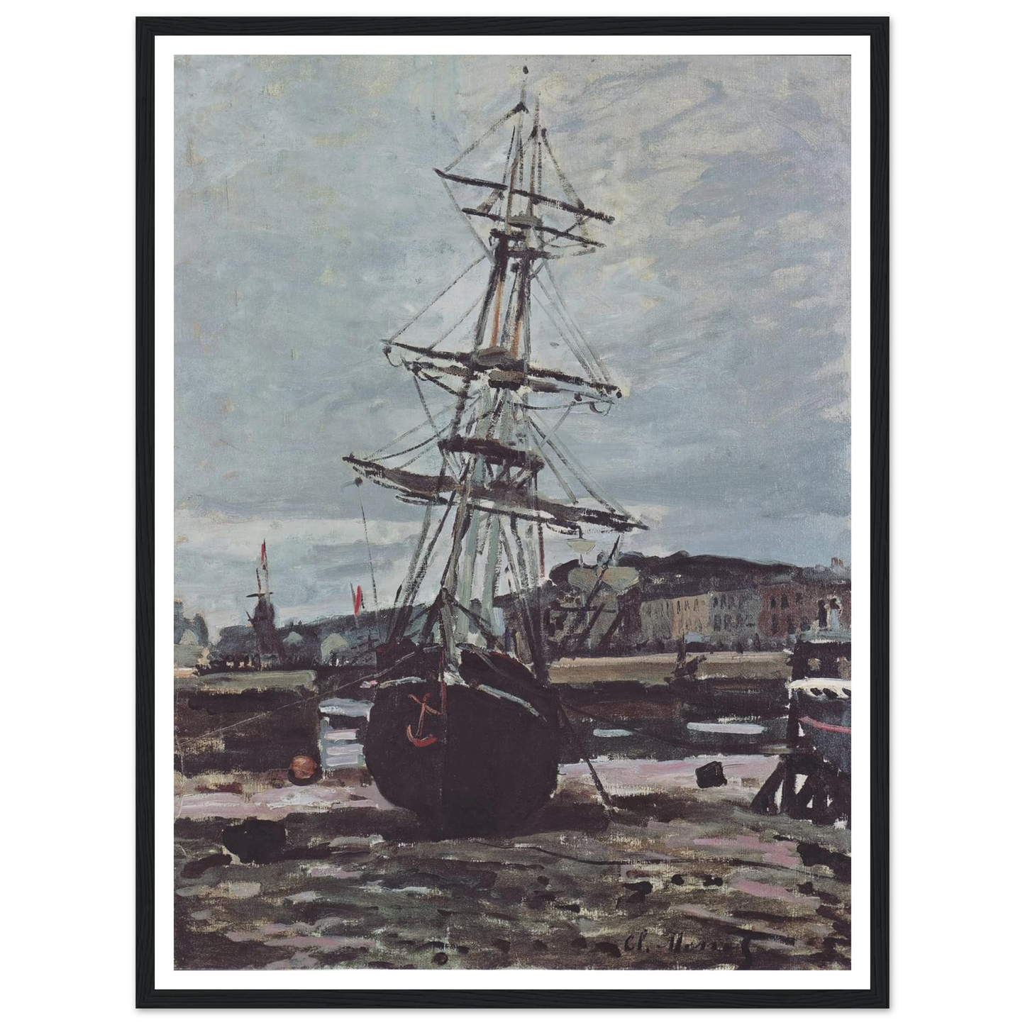 Stranded boat in Fécamp (1868) Art Print | Claude Monet - Framed Poster - 30x40 cm / 12x16″ - Black frame
