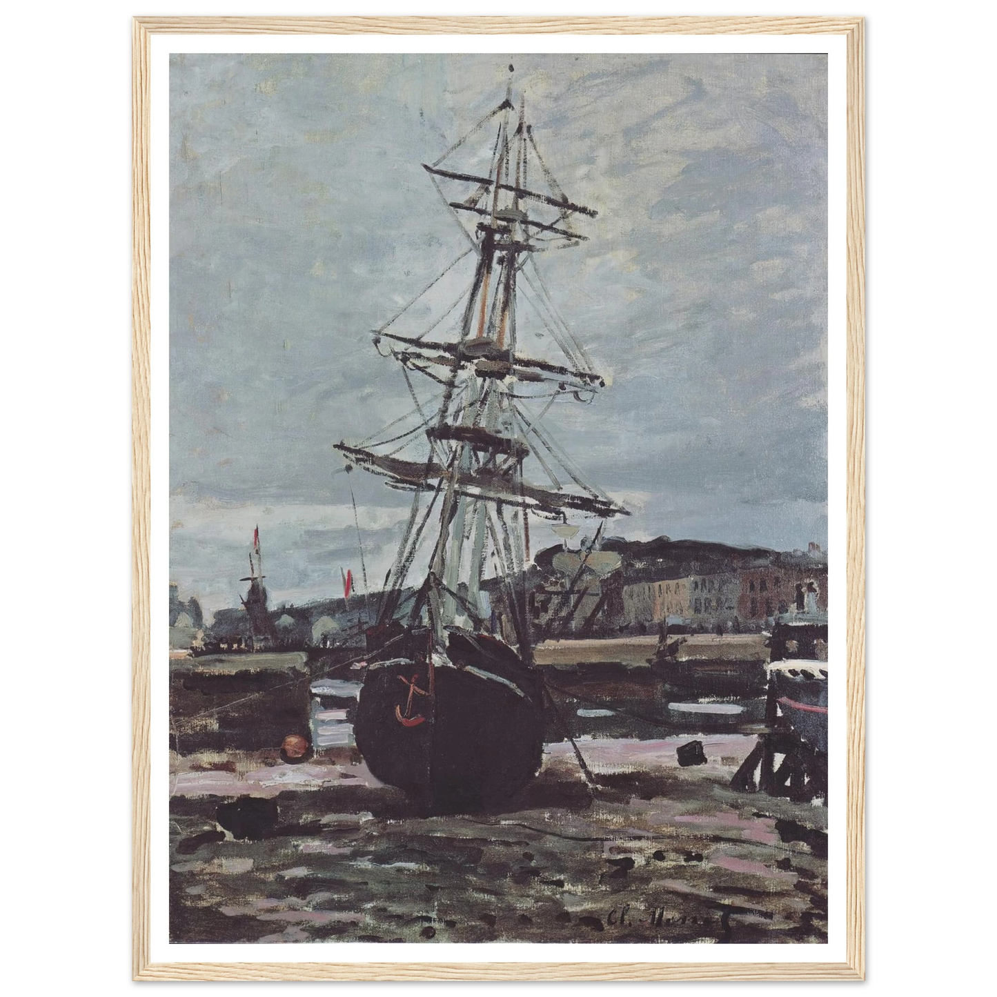 Stranded boat in Fécamp (1868) Art Print | Claude Monet - Framed Poster - 30x40 cm / 12x16″ - Black frame