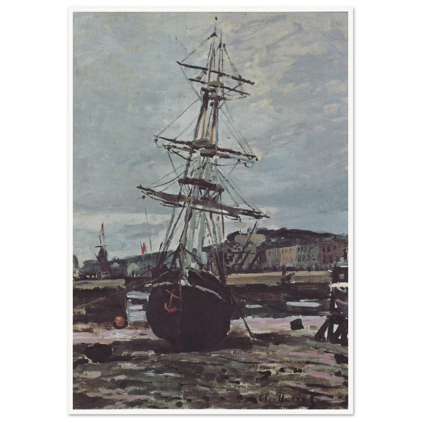 Stranded boat in Fécamp (1868) Art Print | Claude Monet - Framed Poster - 30x40 cm / 12x16″ - Black frame
