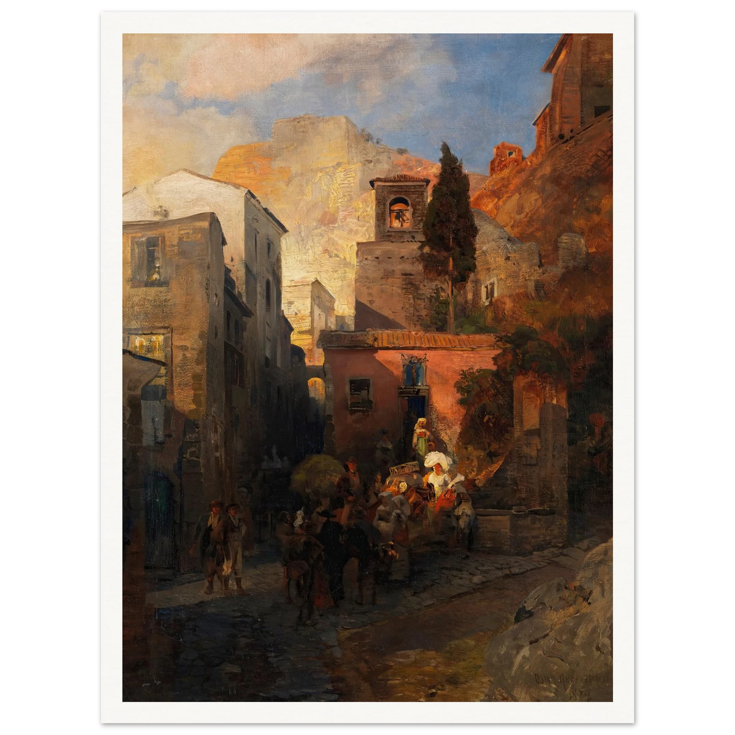 Straßenszene in einem italienischen Bergdorf (1879) Art Print | Oswald Achenbach - Framed Poster - 30x40 cm / 12x16″ - Black frame