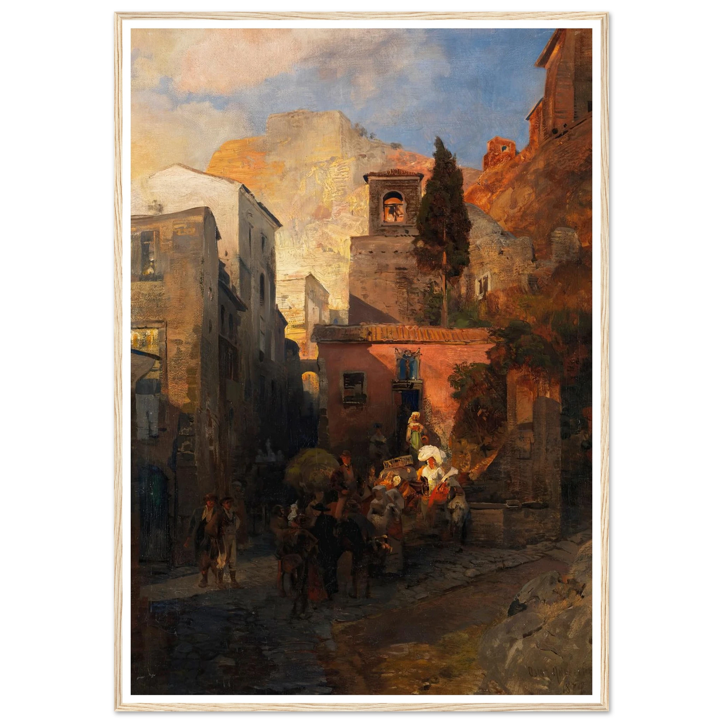 Straßenszene in einem italienischen Bergdorf (1879) Art Print | Oswald Achenbach - Framed Poster - 30x40 cm / 12x16″ - Black frame