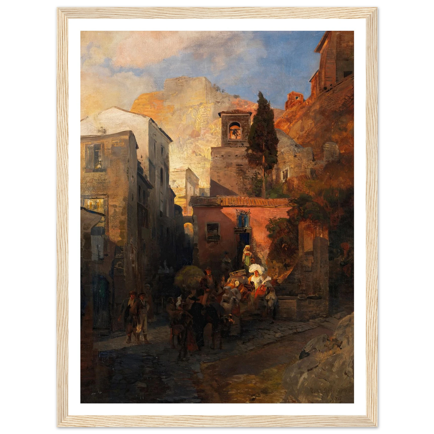 Straßenszene in einem italienischen Bergdorf (1879) Art Print | Oswald Achenbach - Framed Poster - 30x40 cm / 12x16″ - Black frame