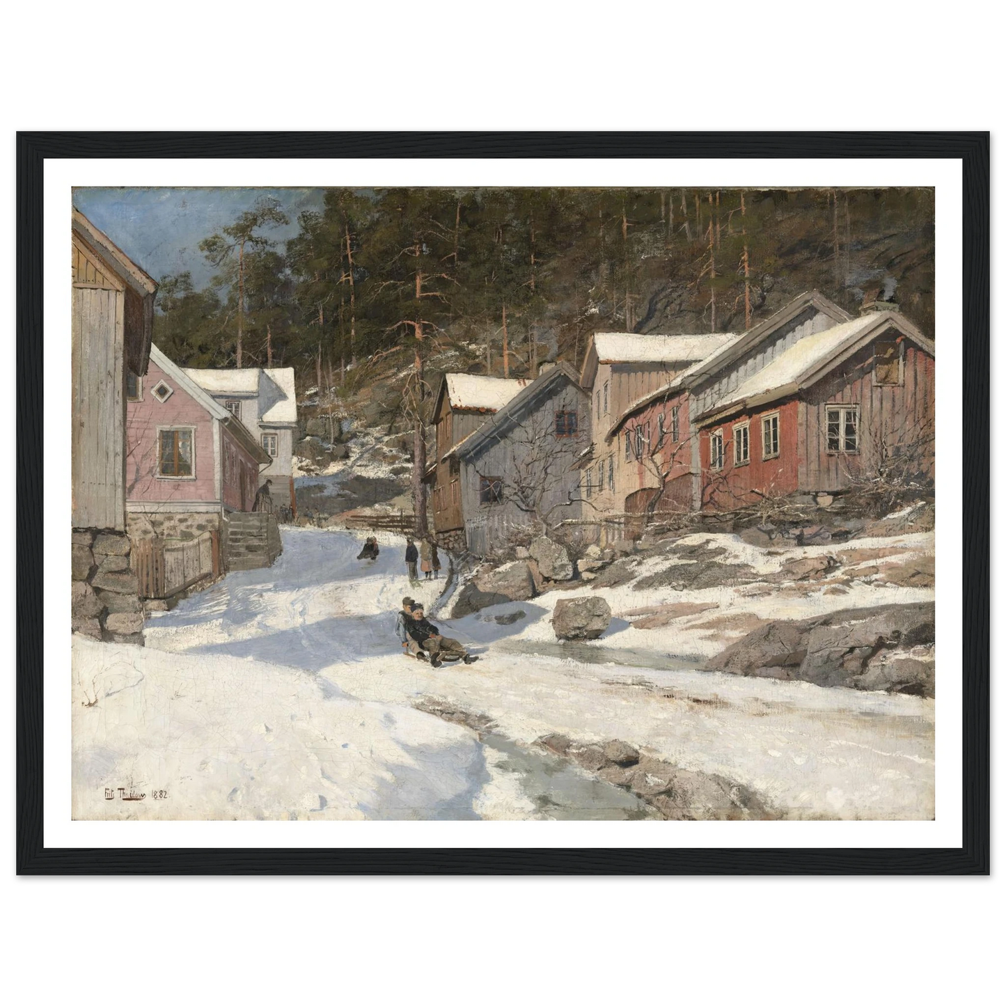 Street in Kragerø (1882) Art Print | Frits Thaulow - Framed Poster - 30x40 cm / 12x16″ - Black frame