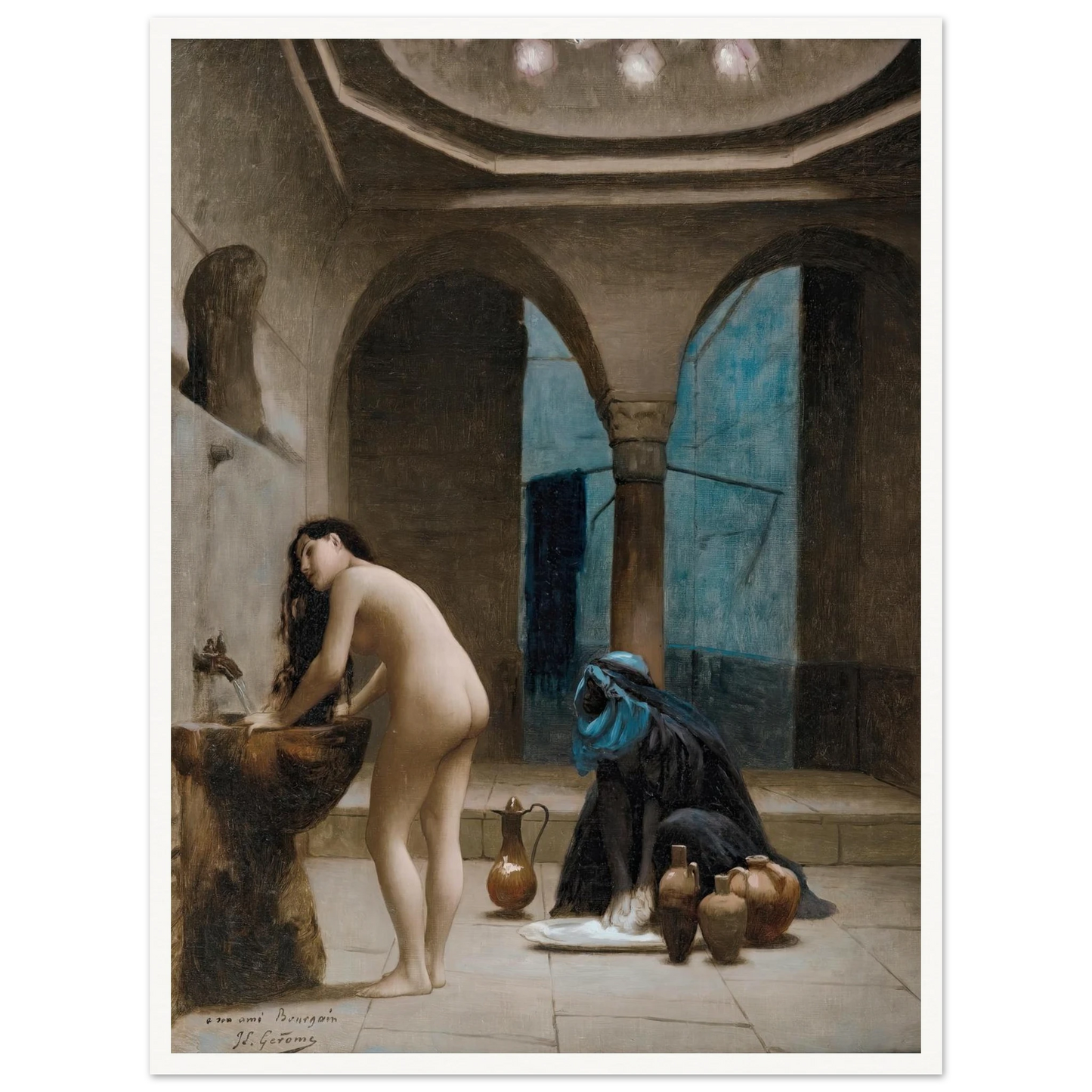 Study For A Maure Bath, Turkish Woman In The Bath Art Print | Jean Leon Gerome - Framed Poster - 30x40 cm / 12x16″ - Black frame