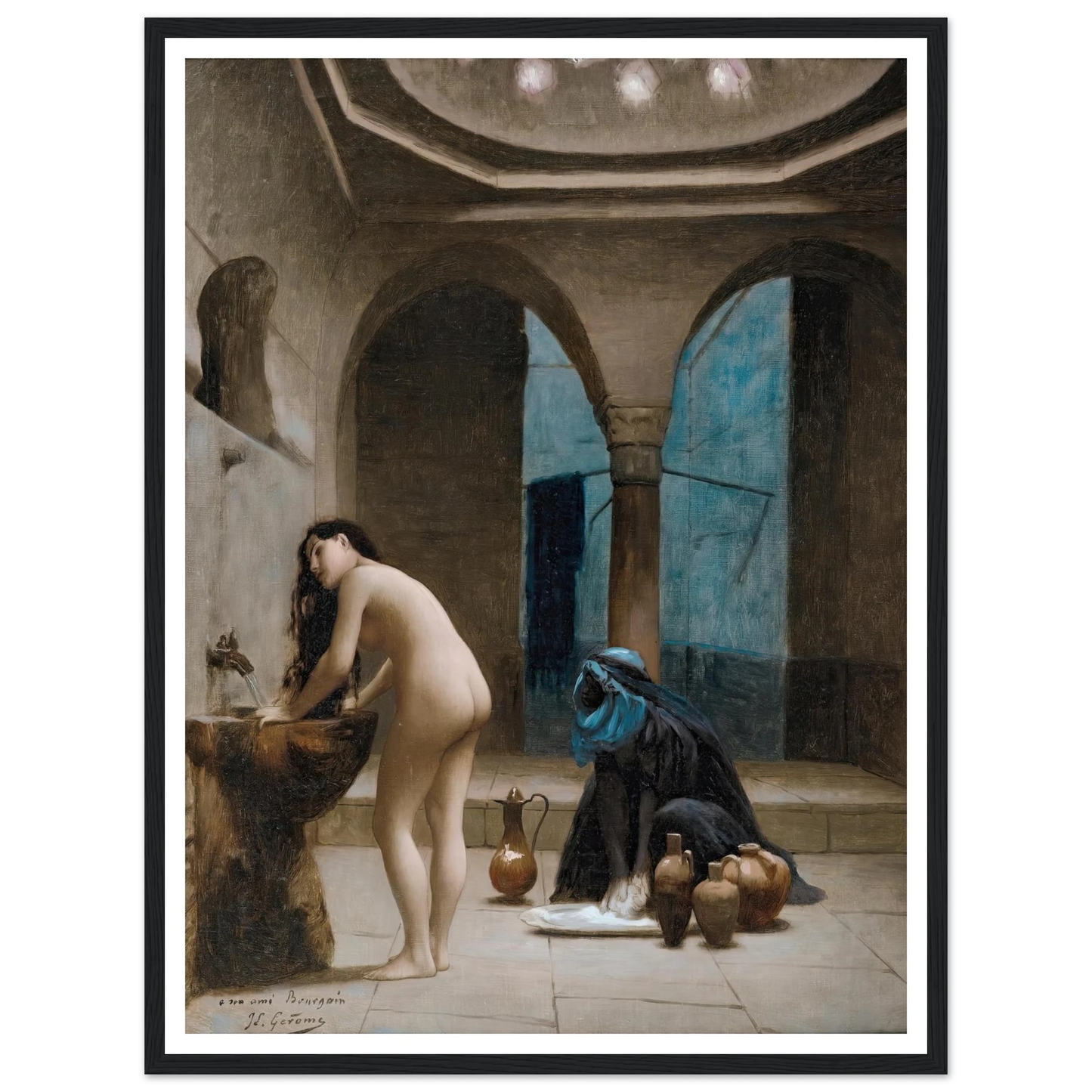Study For A Maure Bath, Turkish Woman In The Bath Art Print | Jean Leon Gerome - Framed Poster - 30x40 cm / 12x16″ - Black frame
