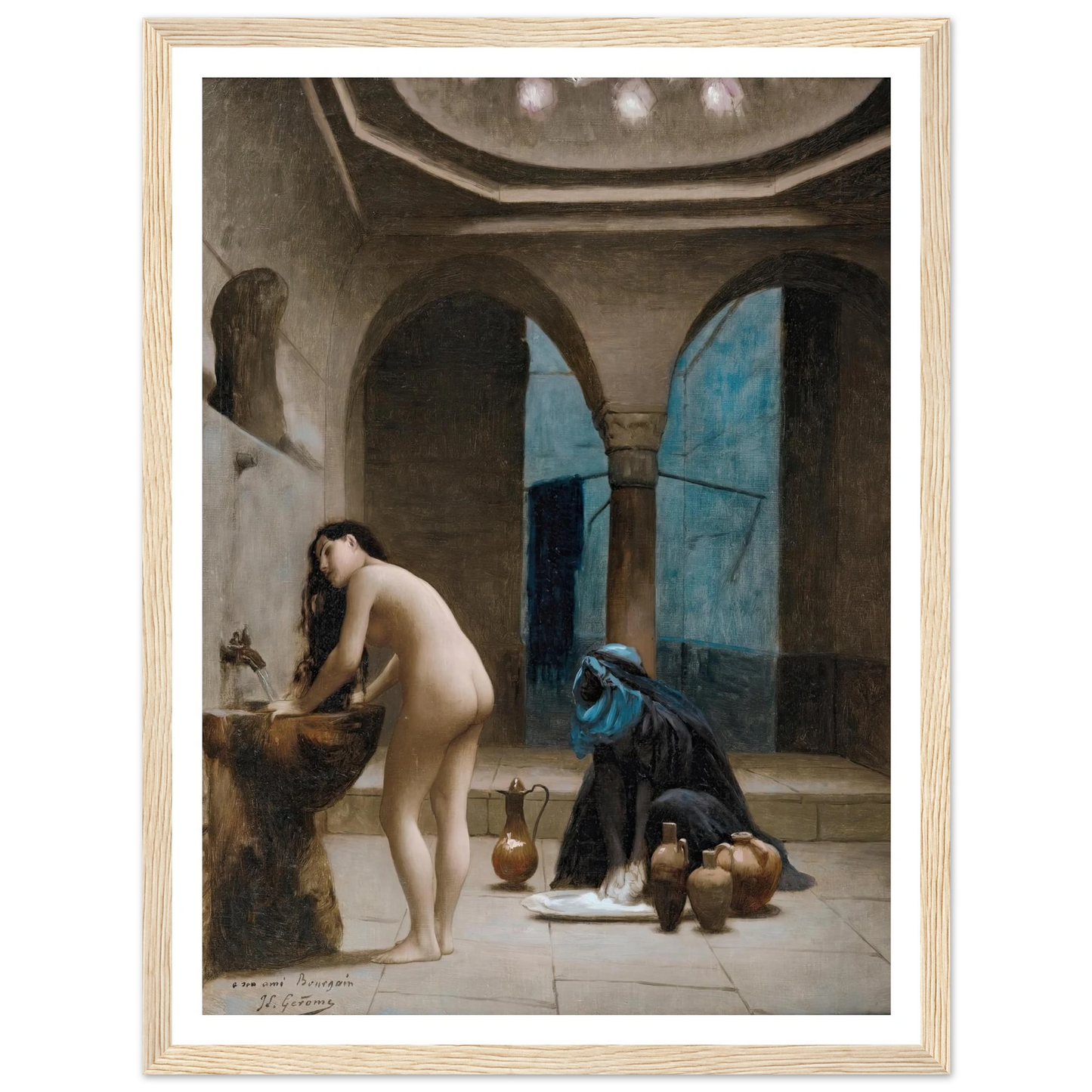 Study For A Maure Bath, Turkish Woman In The Bath Art Print | Jean Leon Gerome - Framed Poster - 30x40 cm / 12x16″ - Black frame
