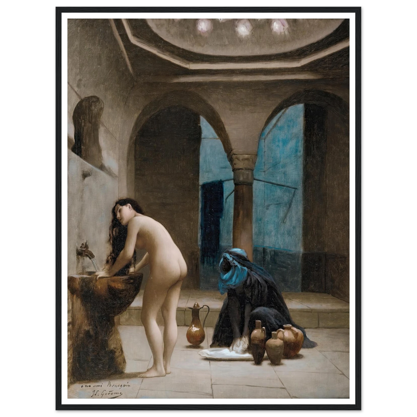 Study For A Maure Bath, Turkish Woman In The Bath Art Print | Jean Leon Gerome - Framed Poster - 30x40 cm / 12x16″ - Black frame