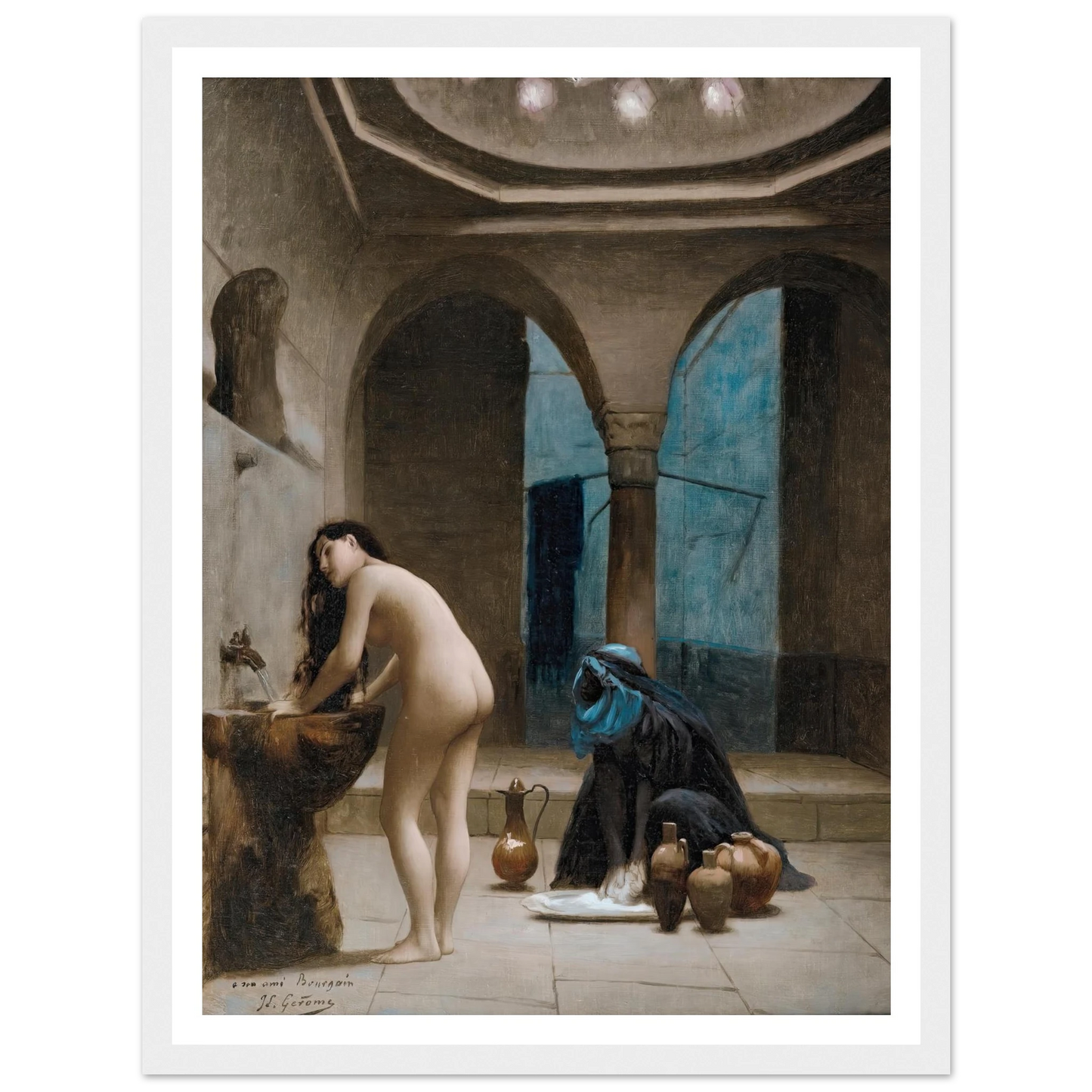 Study For A Maure Bath, Turkish Woman In The Bath Art Print | Jean Leon Gerome - Framed Poster - 30x40 cm / 12x16″ - Black frame