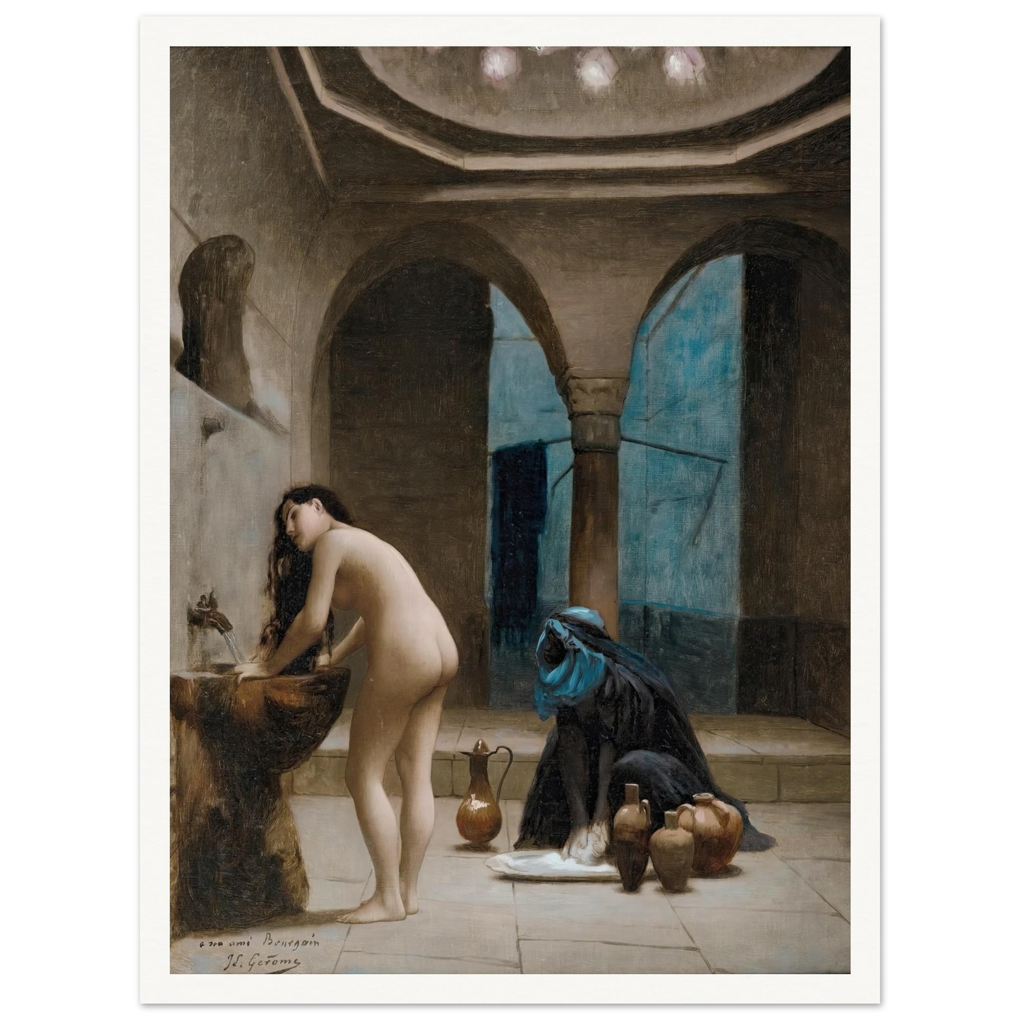 Study For A Maure Bath, Turkish Woman In The Bath Art Print | Jean Leon Gerome - Framed Poster - 30x40 cm / 12x16″ - Black frame