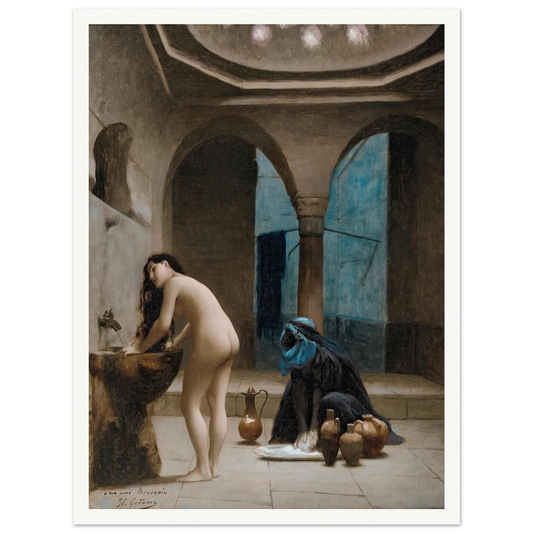 Study For A Maure Bath, Turkish Woman In The Bath Art Print | Jean Leon Gerome - Framed Poster - 30x40 cm / 12x16″ - Black frame