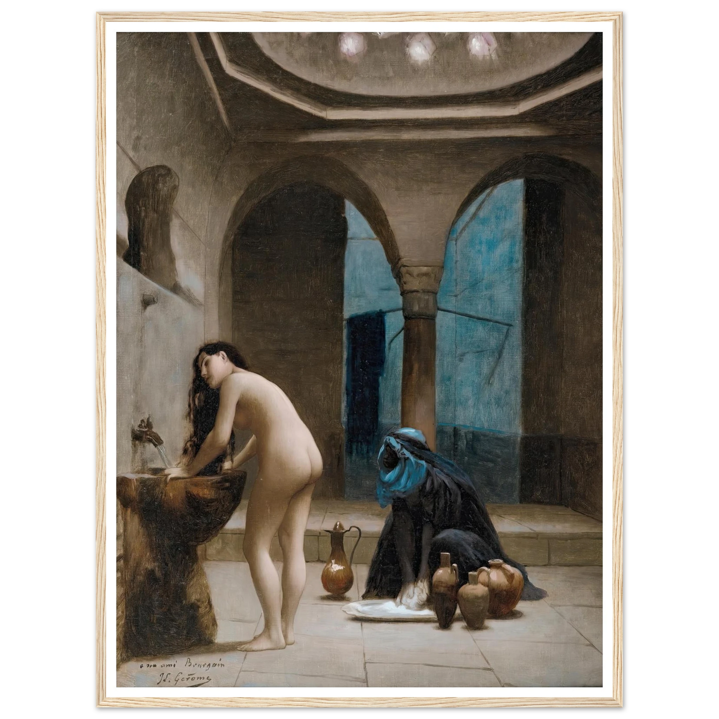 Study For A Maure Bath, Turkish Woman In The Bath Art Print | Jean Leon Gerome - Framed Poster - 30x40 cm / 12x16″ - Black frame