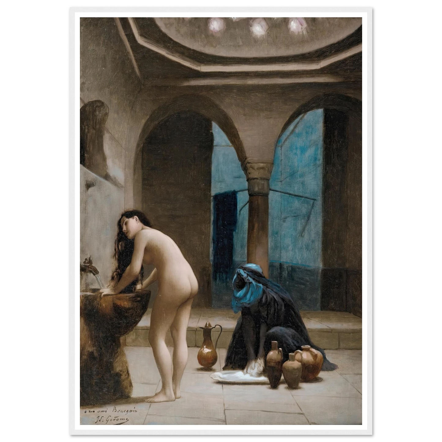 Study For A Maure Bath, Turkish Woman In The Bath Art Print | Jean Leon Gerome - Framed Poster - 30x40 cm / 12x16″ - Black frame