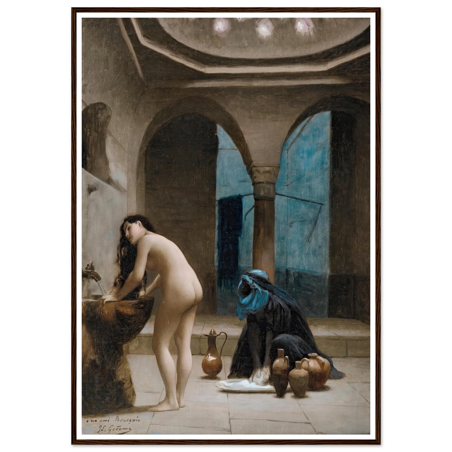 Study For A Maure Bath, Turkish Woman In The Bath Art Print | Jean Leon Gerome - Framed Poster - 30x40 cm / 12x16″ - Black frame