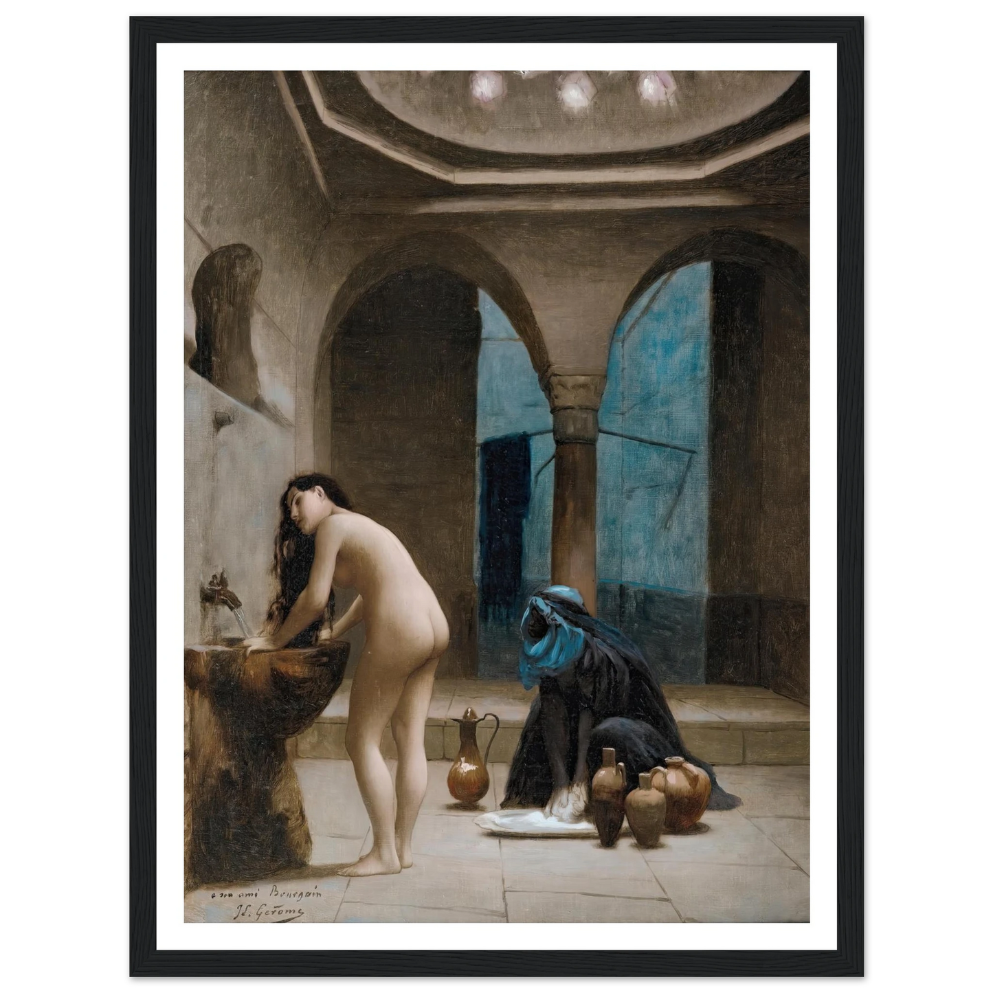 Study For A Maure Bath, Turkish Woman In The Bath Art Print | Jean Leon Gerome - Framed Poster - 30x40 cm / 12x16″ - Black frame