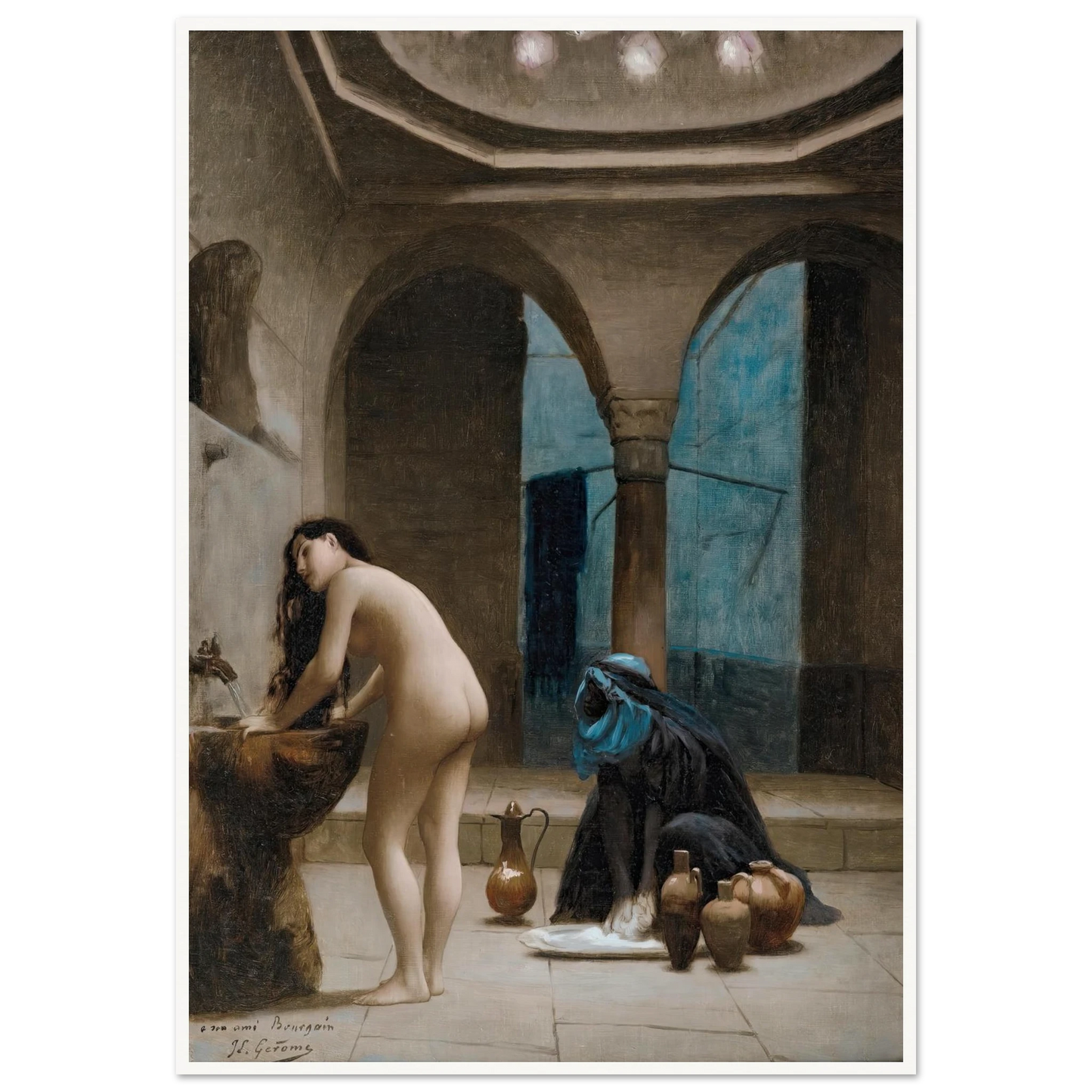 Study For A Maure Bath, Turkish Woman In The Bath Art Print | Jean Leon Gerome - Framed Poster - 30x40 cm / 12x16″ - Black frame