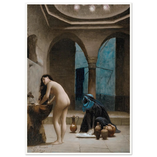 Study For A Maure Bath, Turkish Woman In The Bath Art Print | Jean Leon Gerome - Framed Poster - 30x40 cm / 12x16″ - Black frame