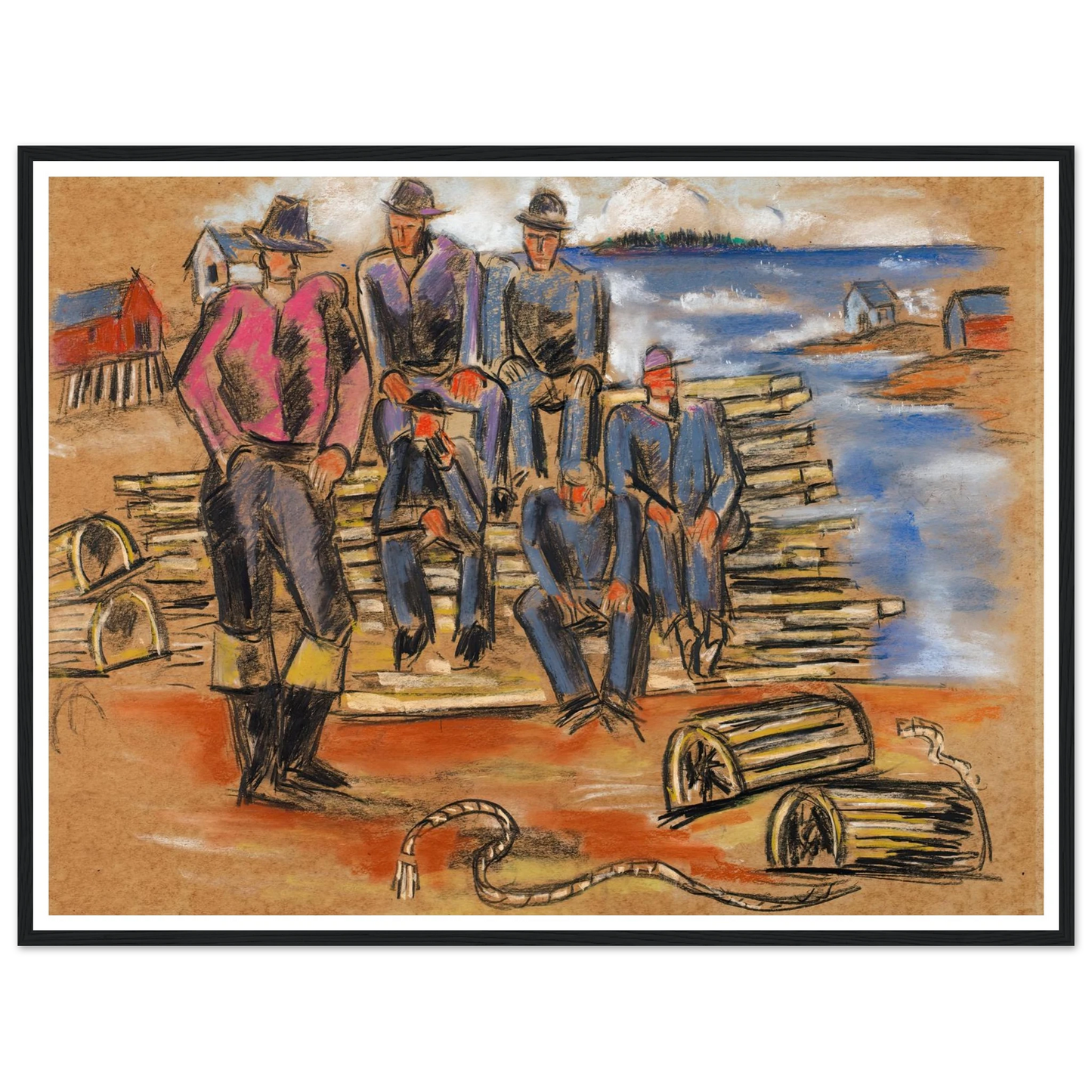 Study for Lobster Fishermen (1940) Art Print | Marsden Hartley - Framed Poster - 30x40 cm / 12x16″ - Black frame