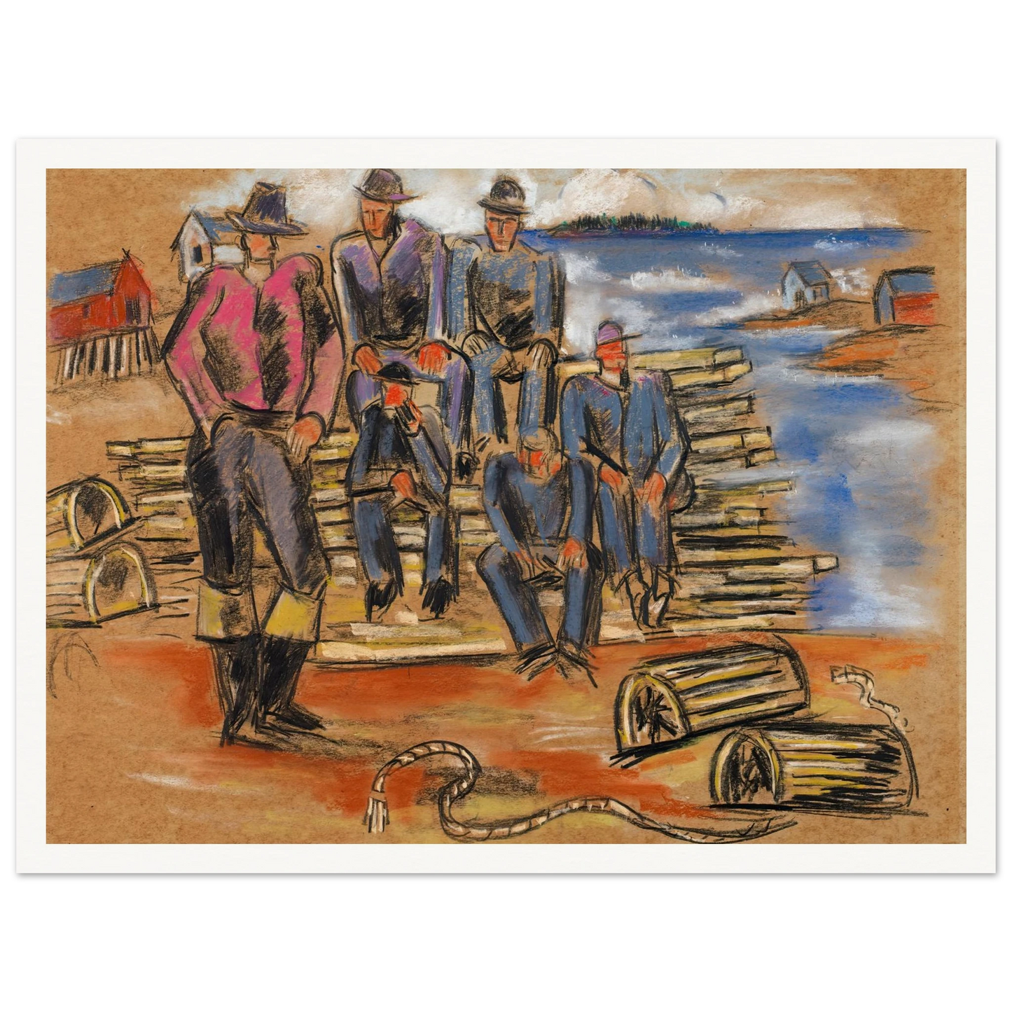 Study for Lobster Fishermen (1940) Art Print | Marsden Hartley - Framed Poster - 30x40 cm / 12x16″ - Black frame