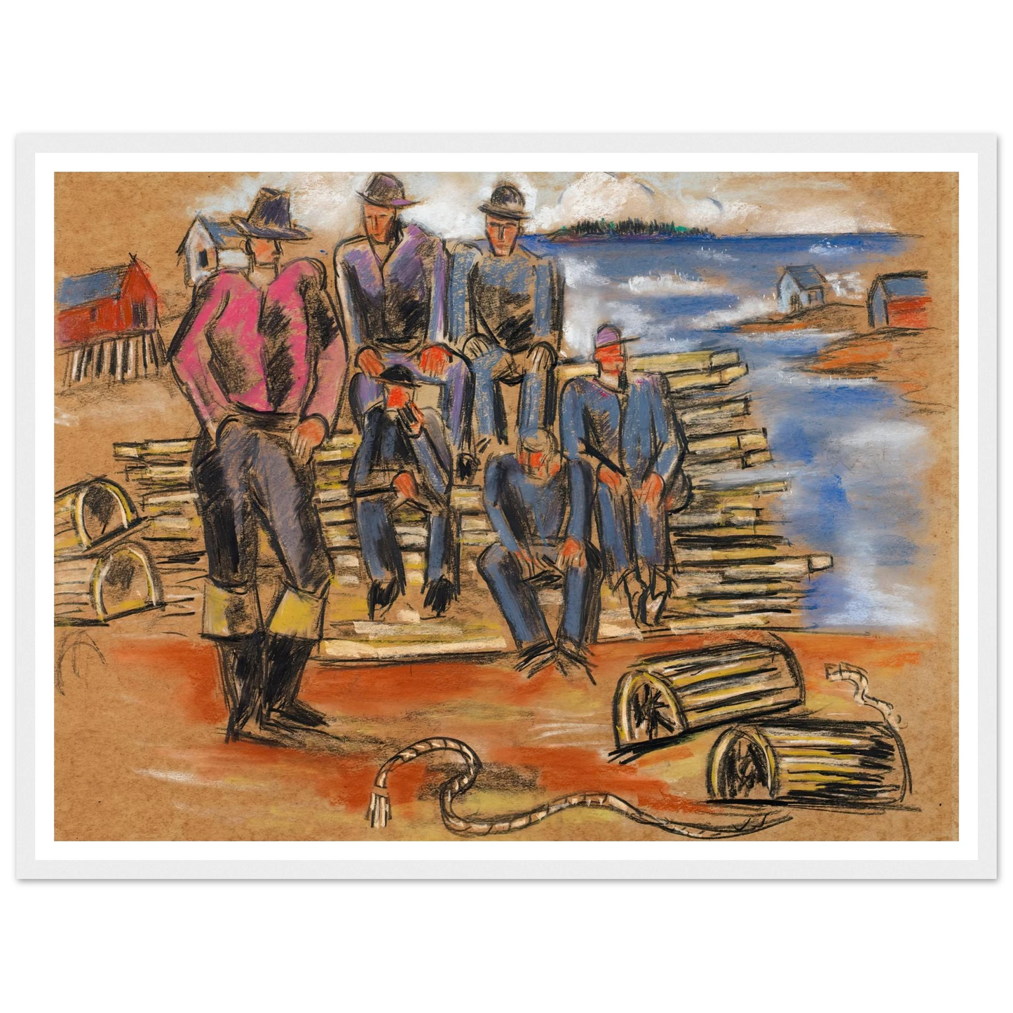 Study for Lobster Fishermen (1940) Art Print | Marsden Hartley - Framed Poster - 30x40 cm / 12x16″ - Black frame