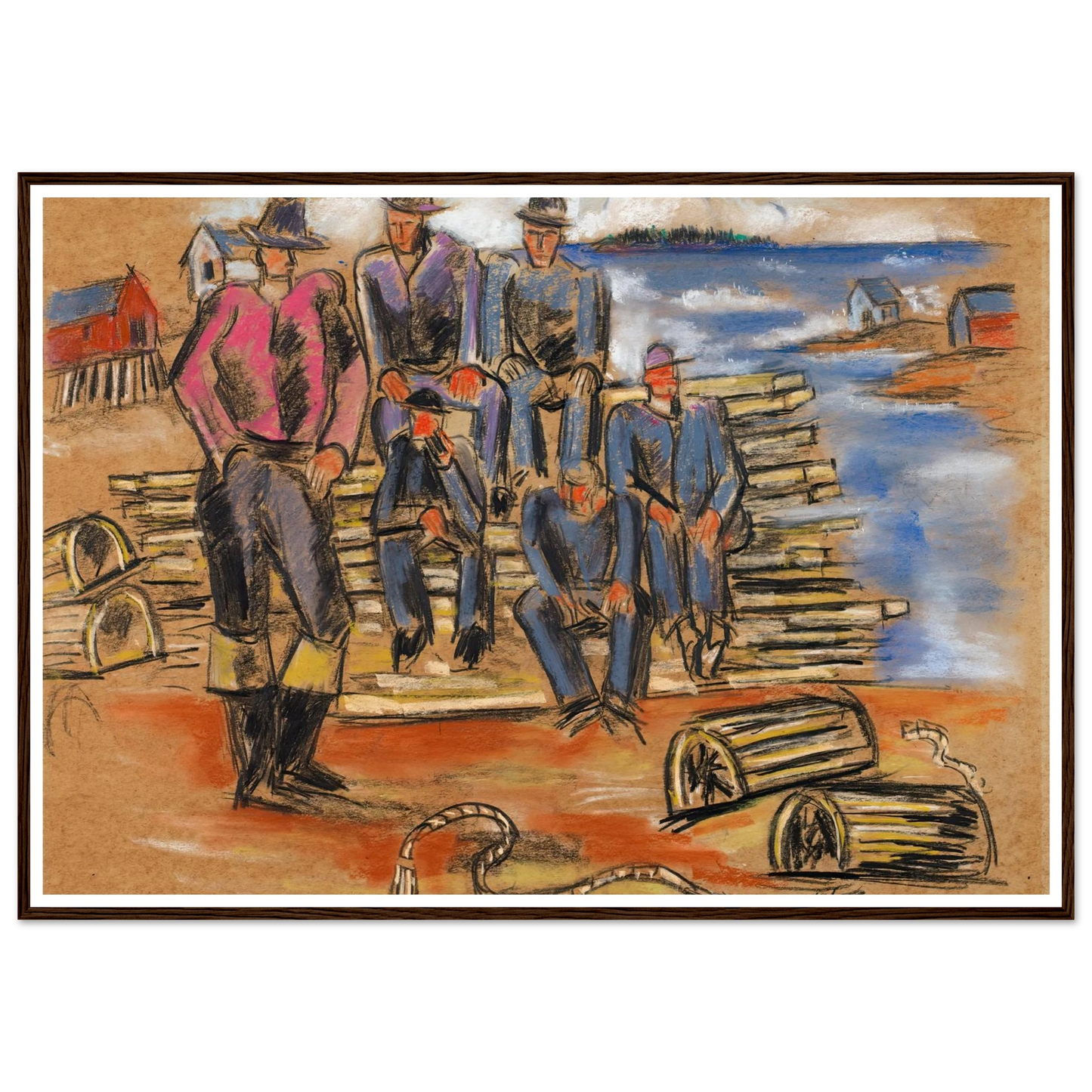 Study for Lobster Fishermen (1940) Art Print | Marsden Hartley - Framed Poster - 30x40 cm / 12x16″ - Black frame