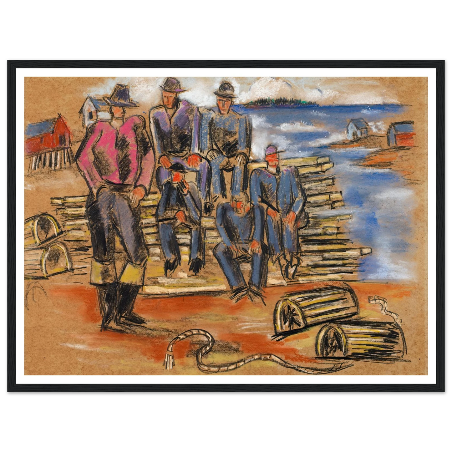 Study for Lobster Fishermen (1940) Art Print | Marsden Hartley - Framed Poster - 30x40 cm / 12x16″ - Black frame