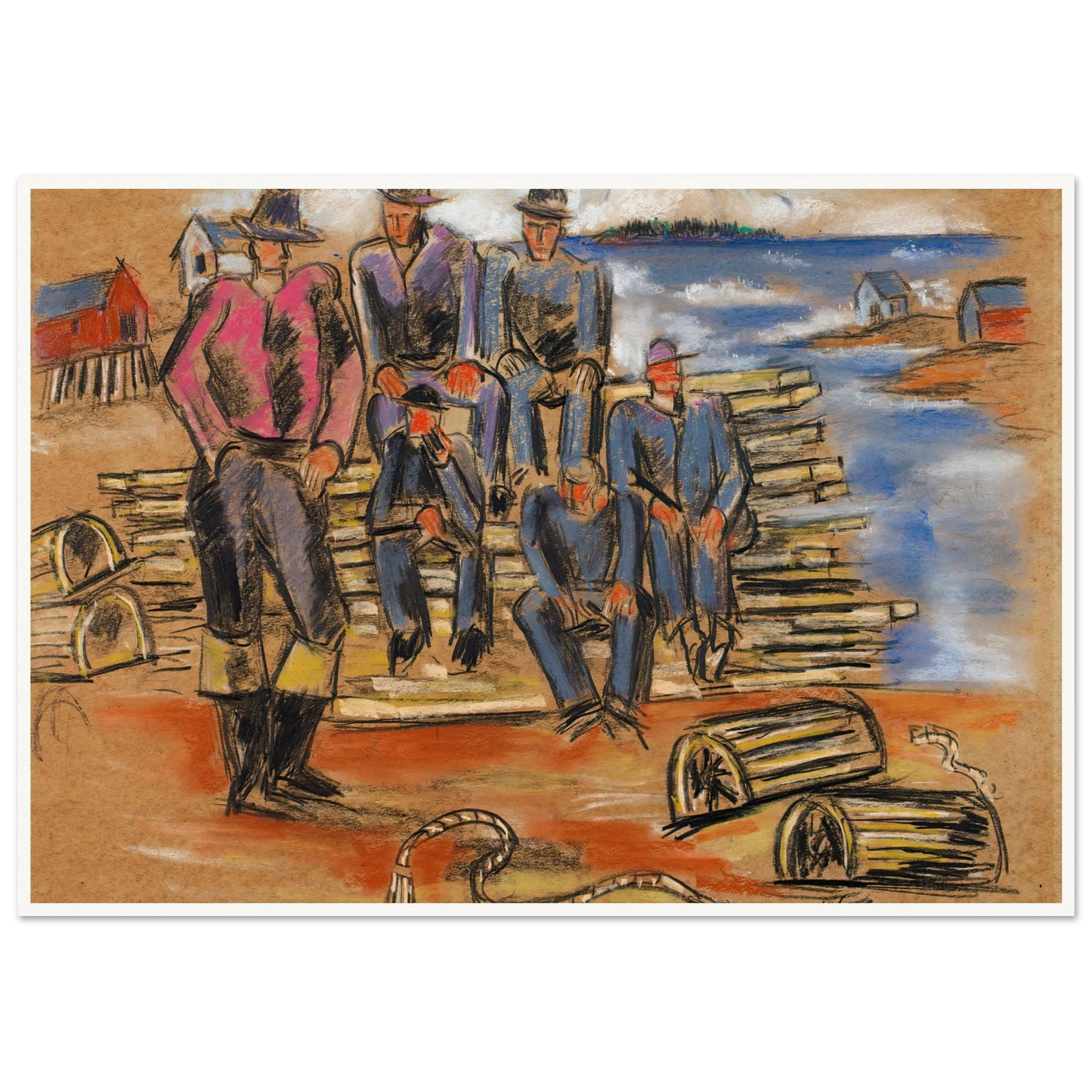 Study for Lobster Fishermen (1940) Art Print | Marsden Hartley - Framed Poster - 30x40 cm / 12x16″ - Black frame