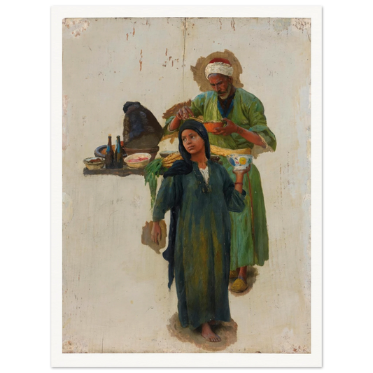 Study Of A Man And A Girl Holding A Bowl Art Print | Ludwig Deutsch - Framed Poster - 30x40 cm / 12x16″ - Black frame