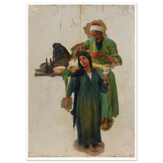 Study Of A Man And A Girl Holding A Bowl Art Print | Ludwig Deutsch - Framed Poster - 30x40 cm / 12x16″ - Black frame